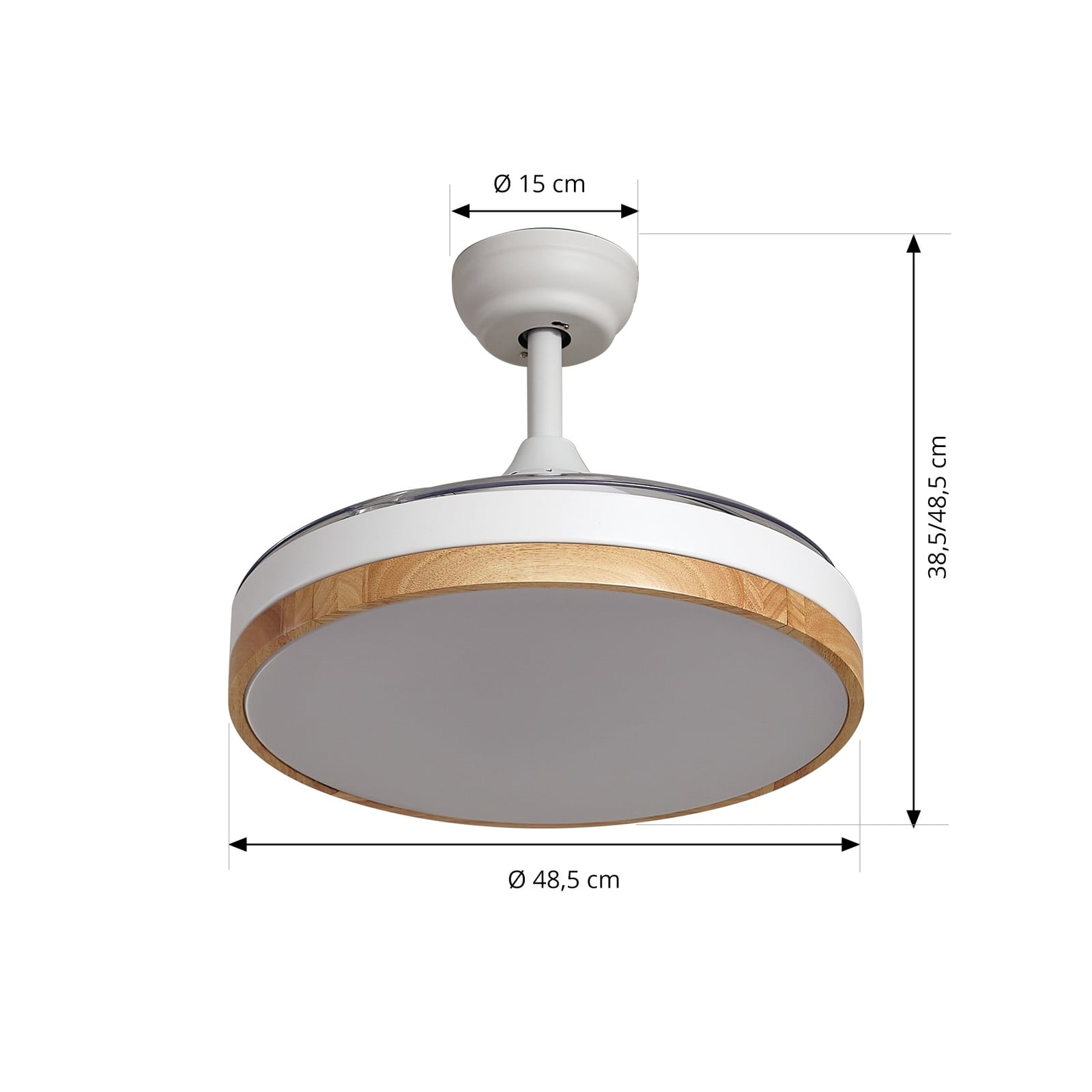 Ventilateur de plafond LED Oras, blanc, courant continu, silencieux, Ø 107 cm -
