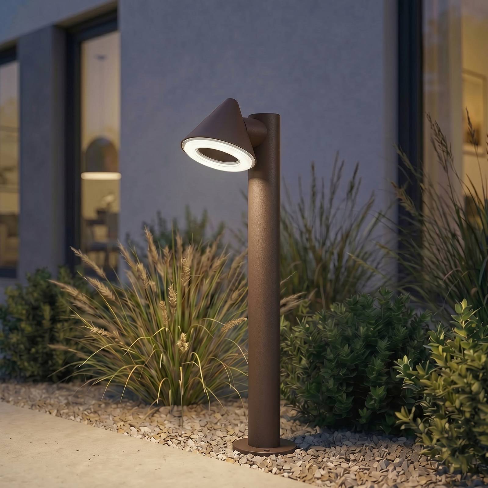 Bornes lumineuses LED Lindby Soran, marron, 60 cm, métal, IP44