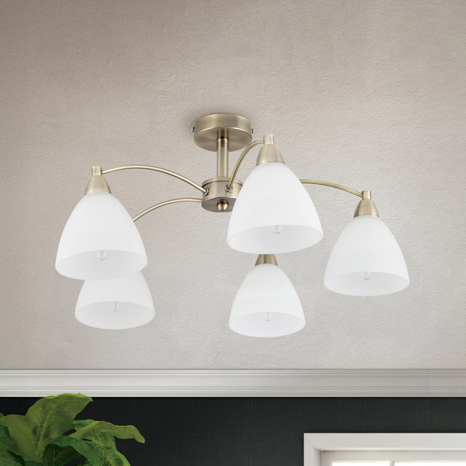 5-bulb ceiling lamp Kinga with antique brass look