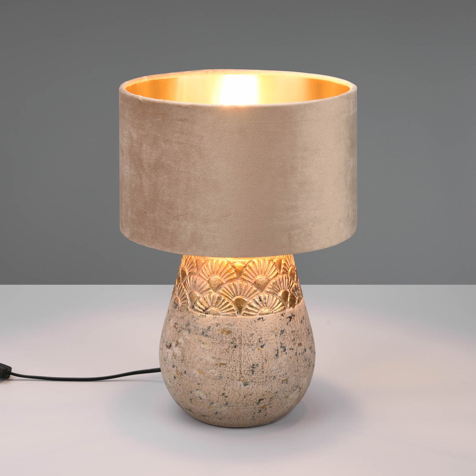 Kiran table lamp, Ø 26 cm, ceramic base, velvet