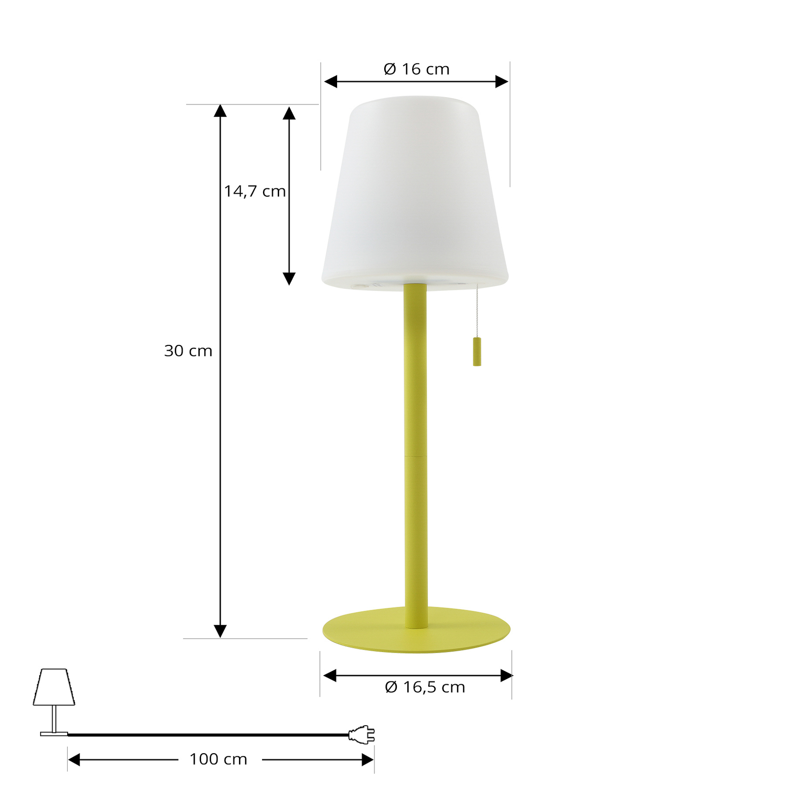 Lindby Azalea LED uzlādējama lampa, regulējams augstums, CCT, dzeltena