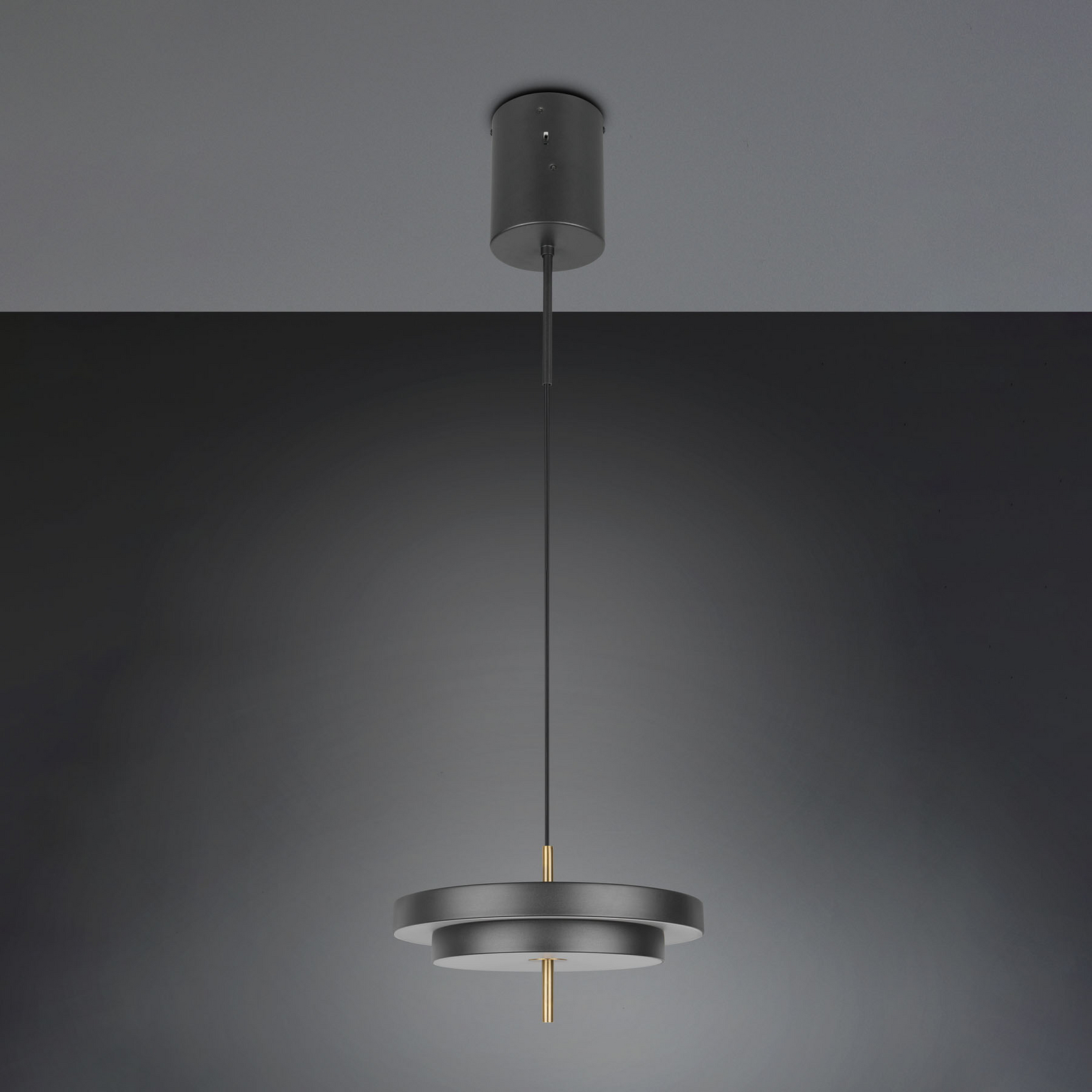 Candeeiro suspenso LED Keaton, preto/dourado, Ø 40 cm, CCT Candeeiro suspenso LED Keaton, preto/dourado, Ø 40 cm, CCT