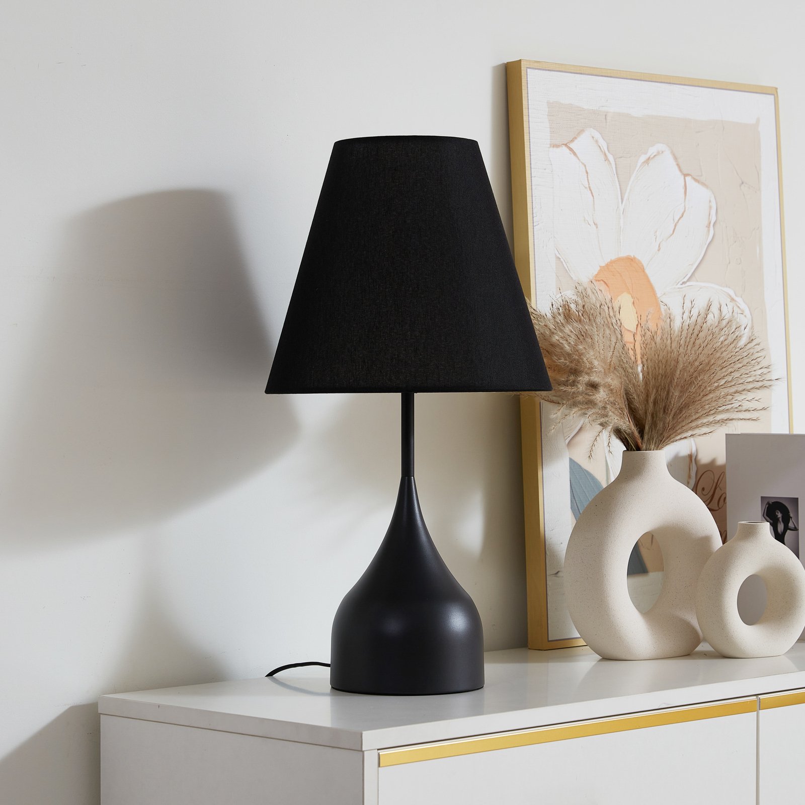 Lucande lampe à poser Luoti, noir, textile, hauteur 57 cm