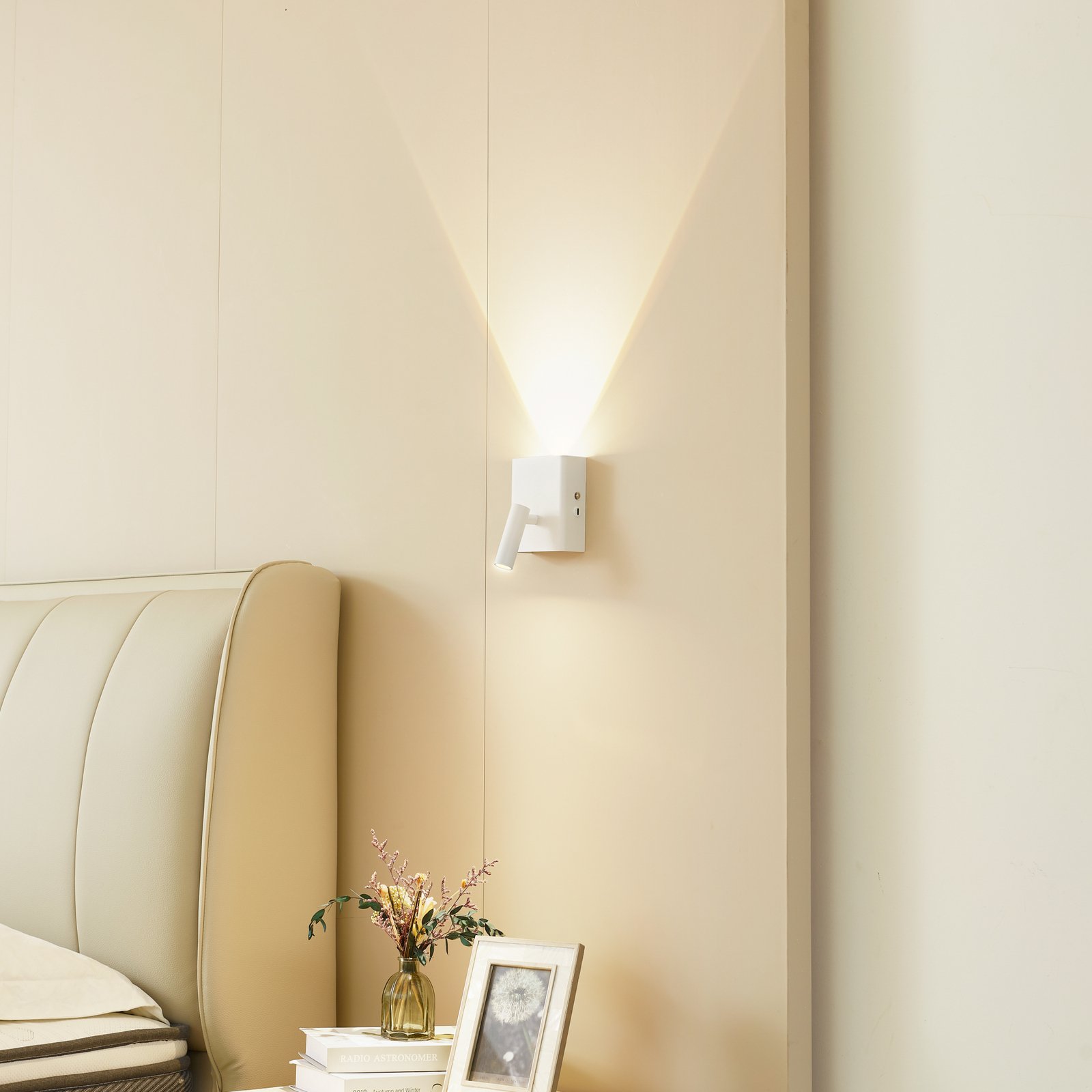 Lindby LED wall light Agit, white, metal, touch dimmer