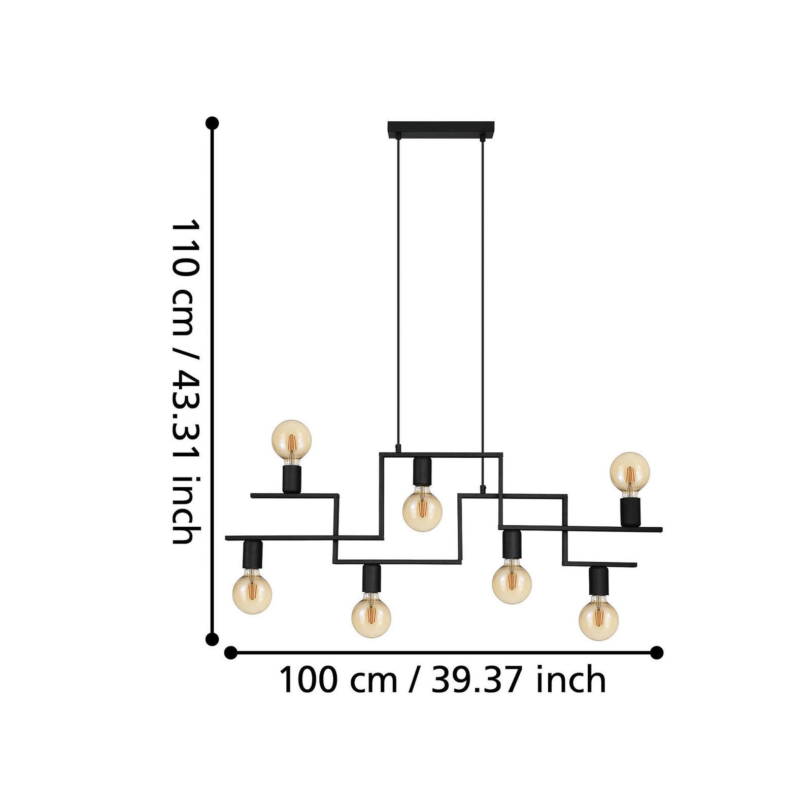 Fembard hanging light in steel, 7-bulb