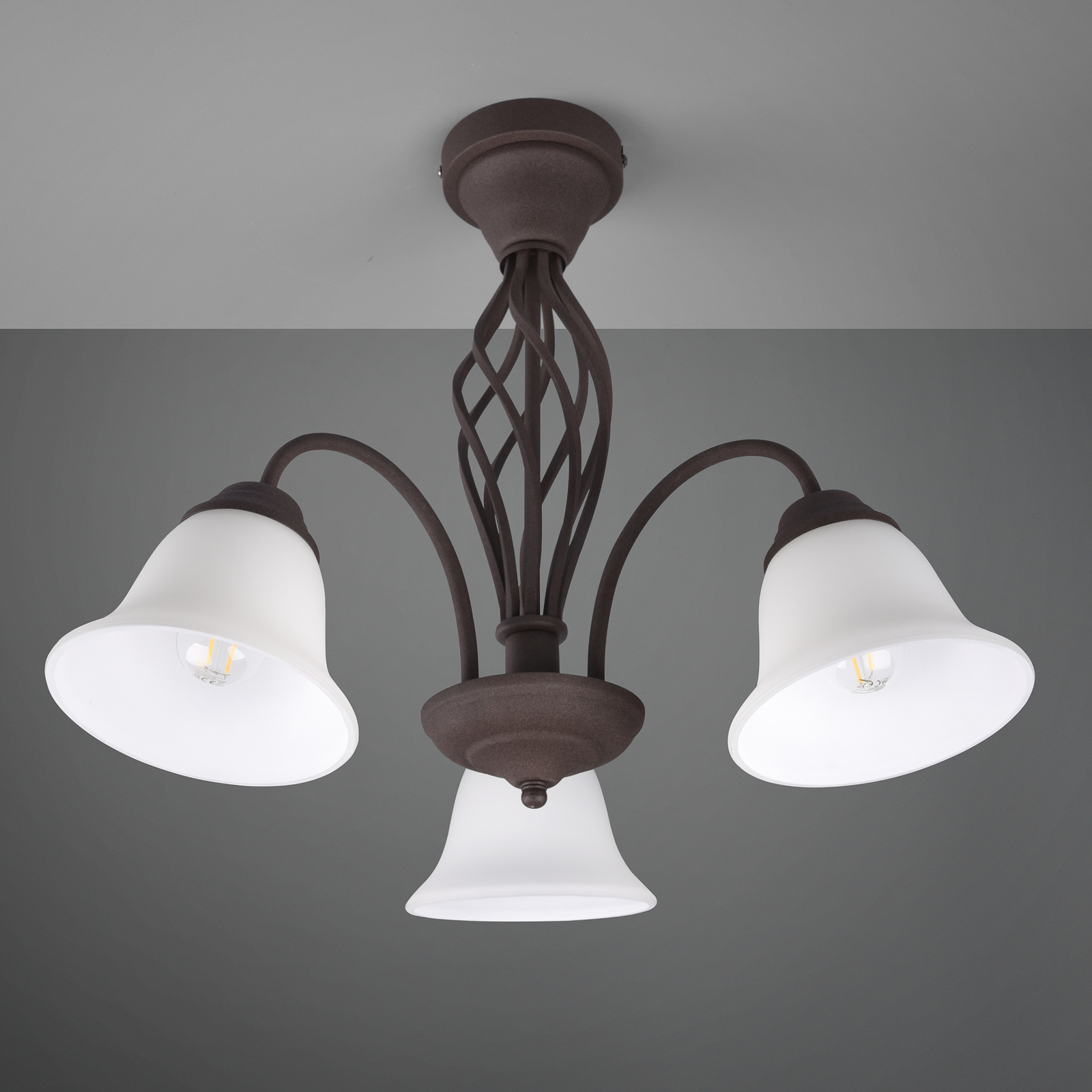 Plafondlamp Rustica, roestkleuren, 3-lamps