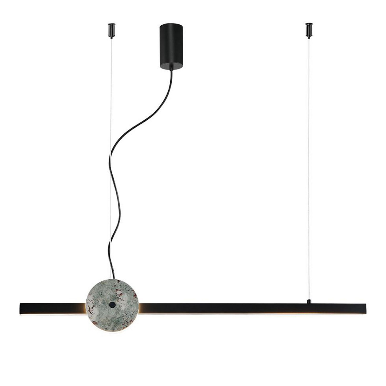 Lampada LED a sospensione Anais, nero/verde, lunghezza 100 cm, pietra