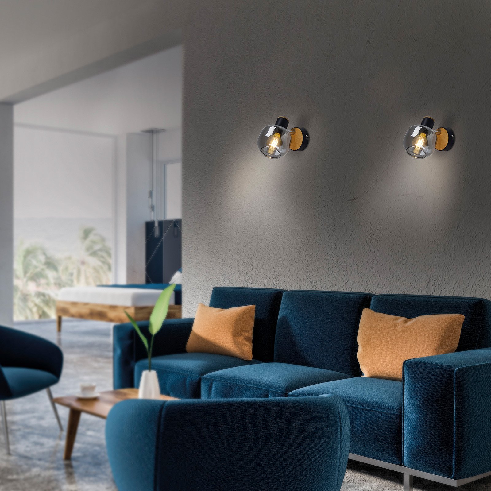 Aplică perete 1350022 cu sticlă fumurie 1 bec