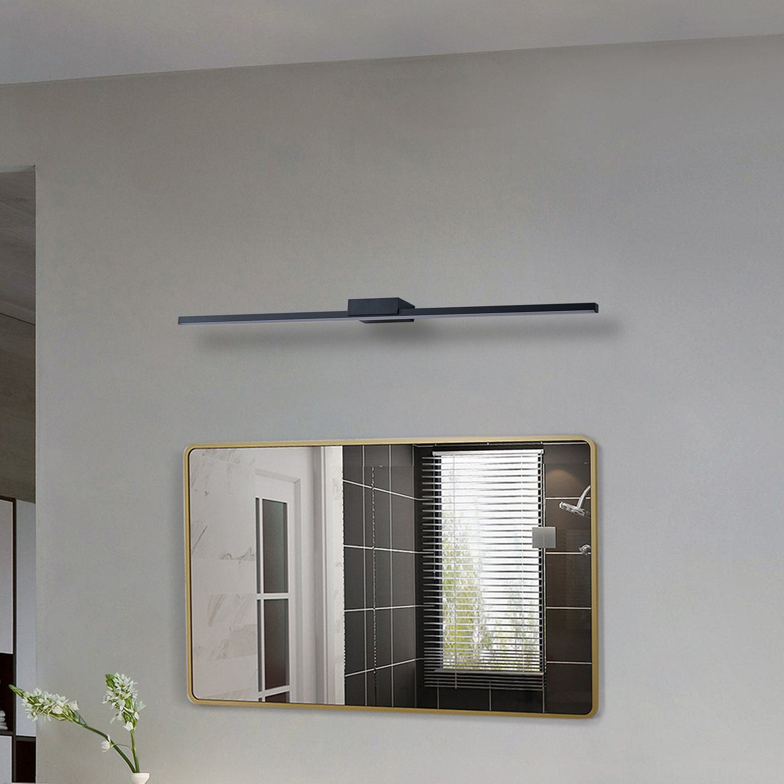 Lucande Luce per specchio a LED Kivana, nero, metallo, 90 cm, IP44