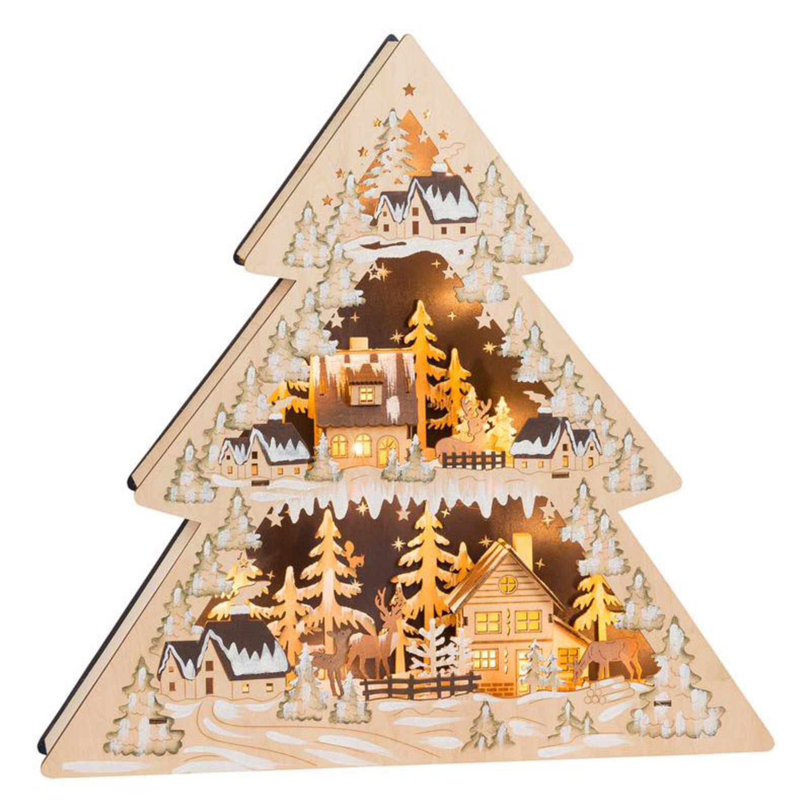 Saico Adventsstake Vinterby LED til batteri og trafo - tradisjonelle led adventsstaker - tre