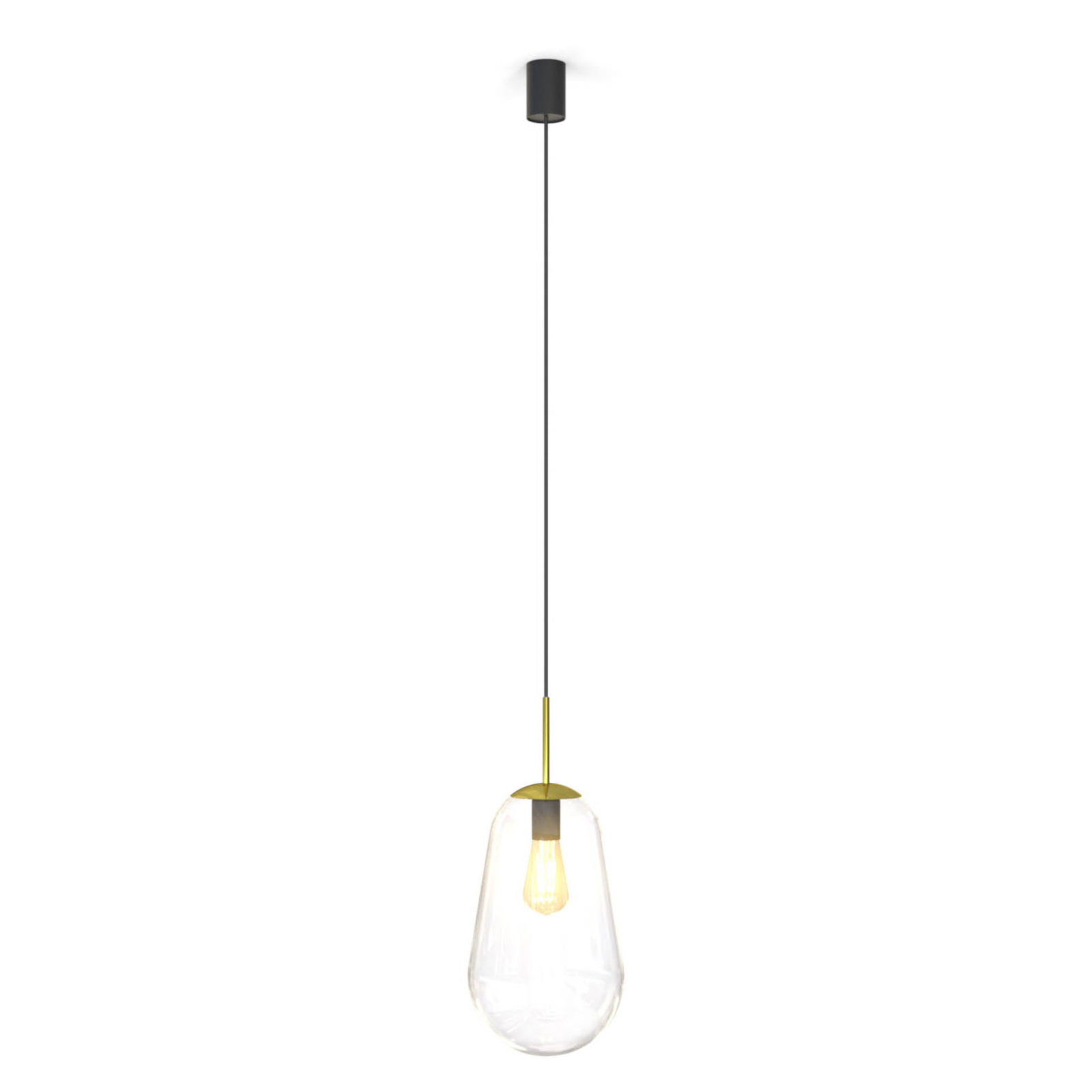 Závěsná lampa Pear ze skla, mosaz/čirá, výška 38 cm