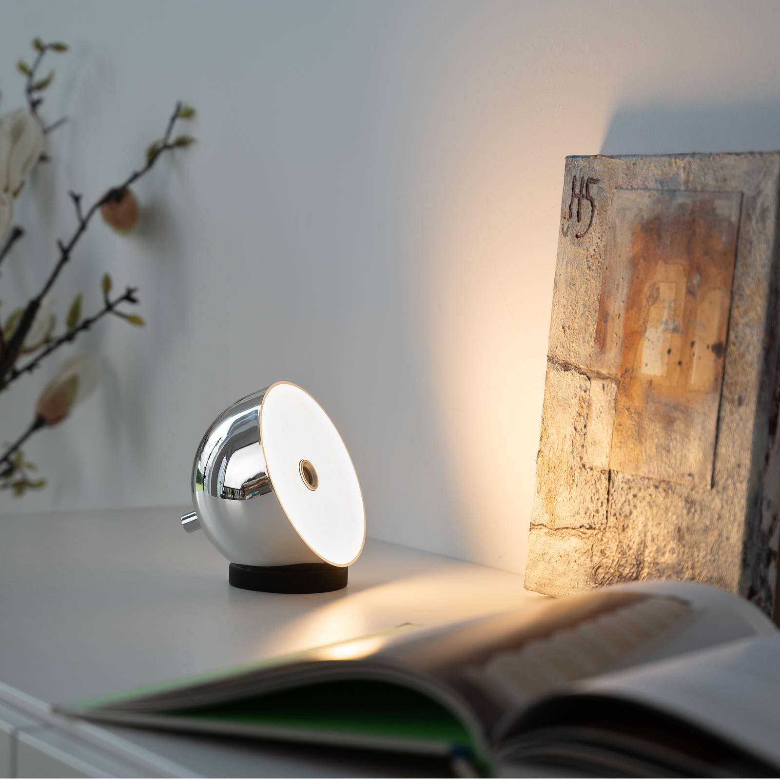 SCHÖNER WOHNEN LED-Akku-Tischlampe Bellies, chrom, IP54 günstig online kaufen