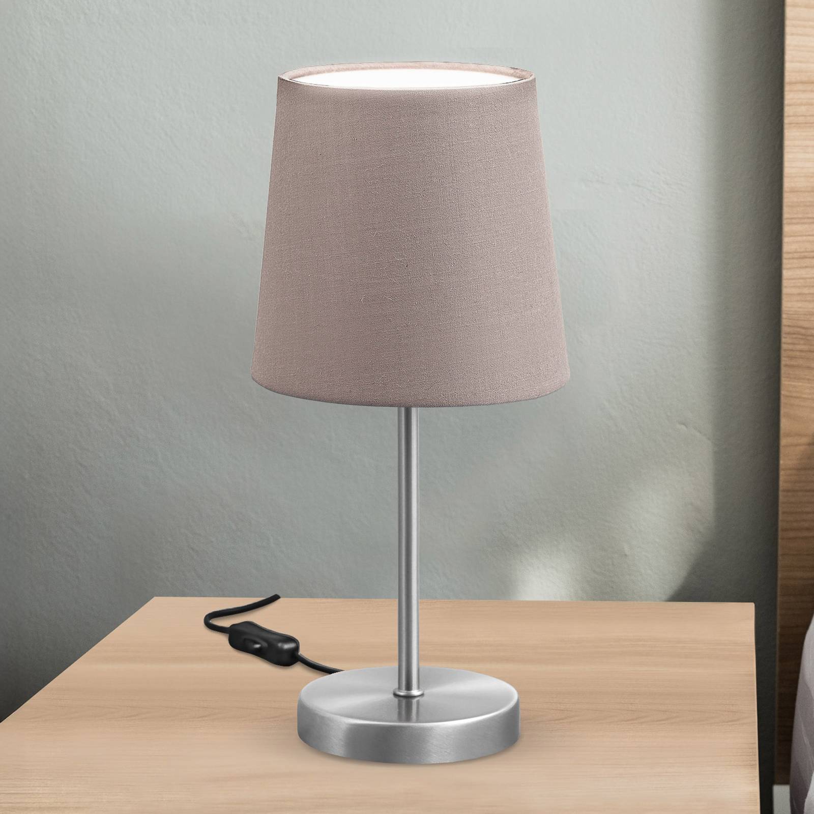 B.K. Licht Lampe à poser Kaneo, taupe, hauteur 30,8 cm, métal, textile, E14