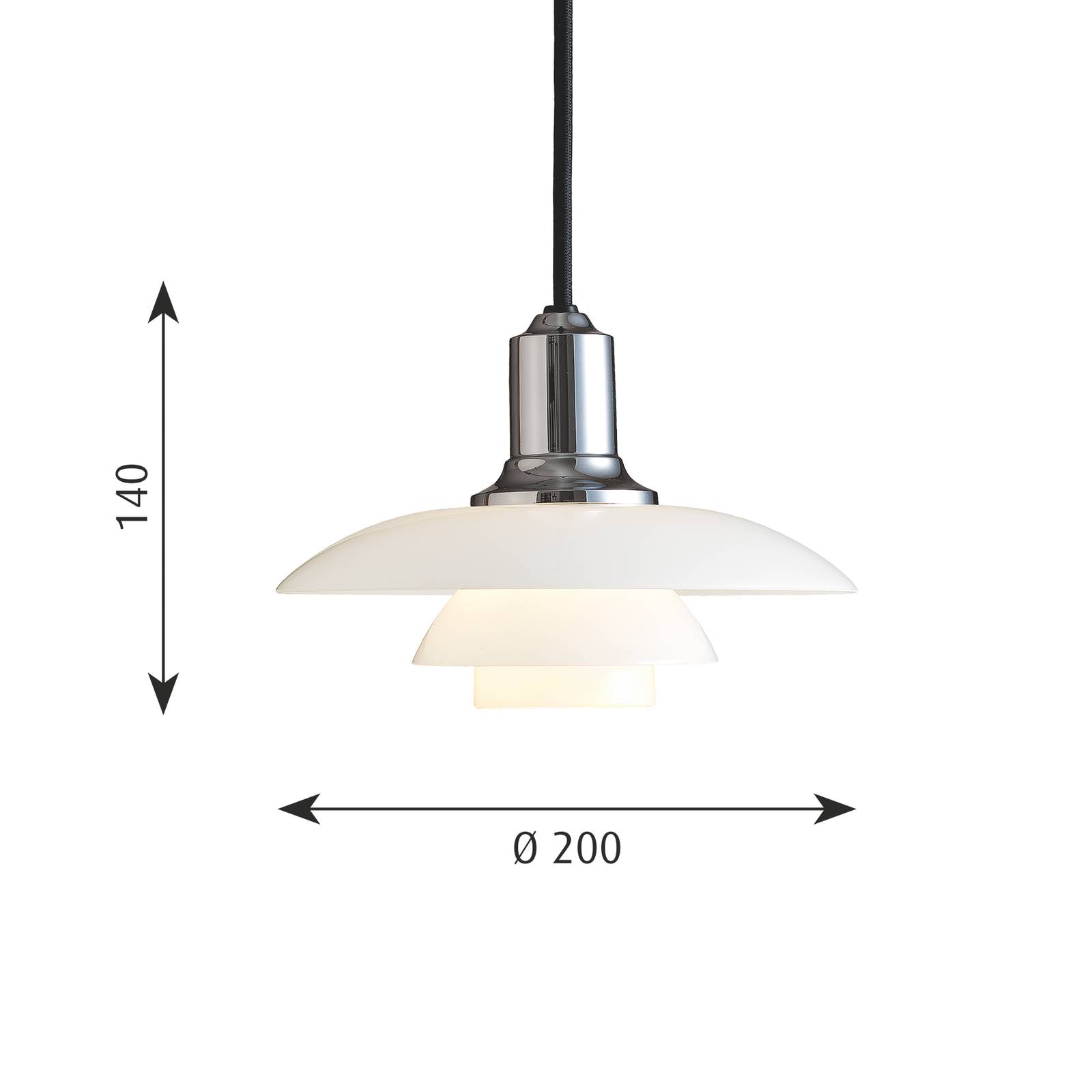 Louis Poulsen PH 2/1 szklana lampa wisząca, chrom