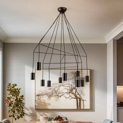 Lámpara colgante Imbria, 10 luces, longitud 126 cm, negro