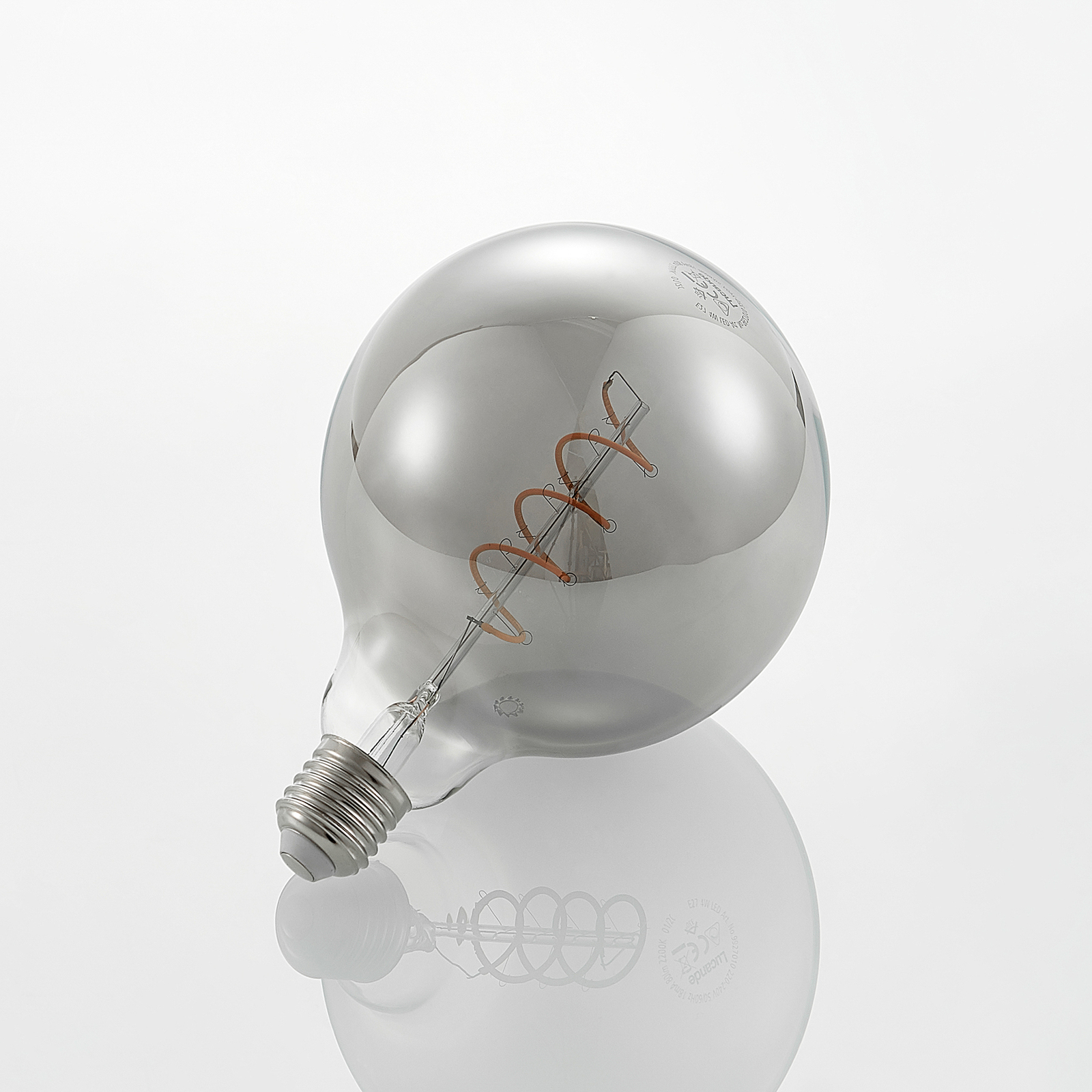 Lucande LED-Lampe E27 G125 4W 1.800K dimmbar smoke