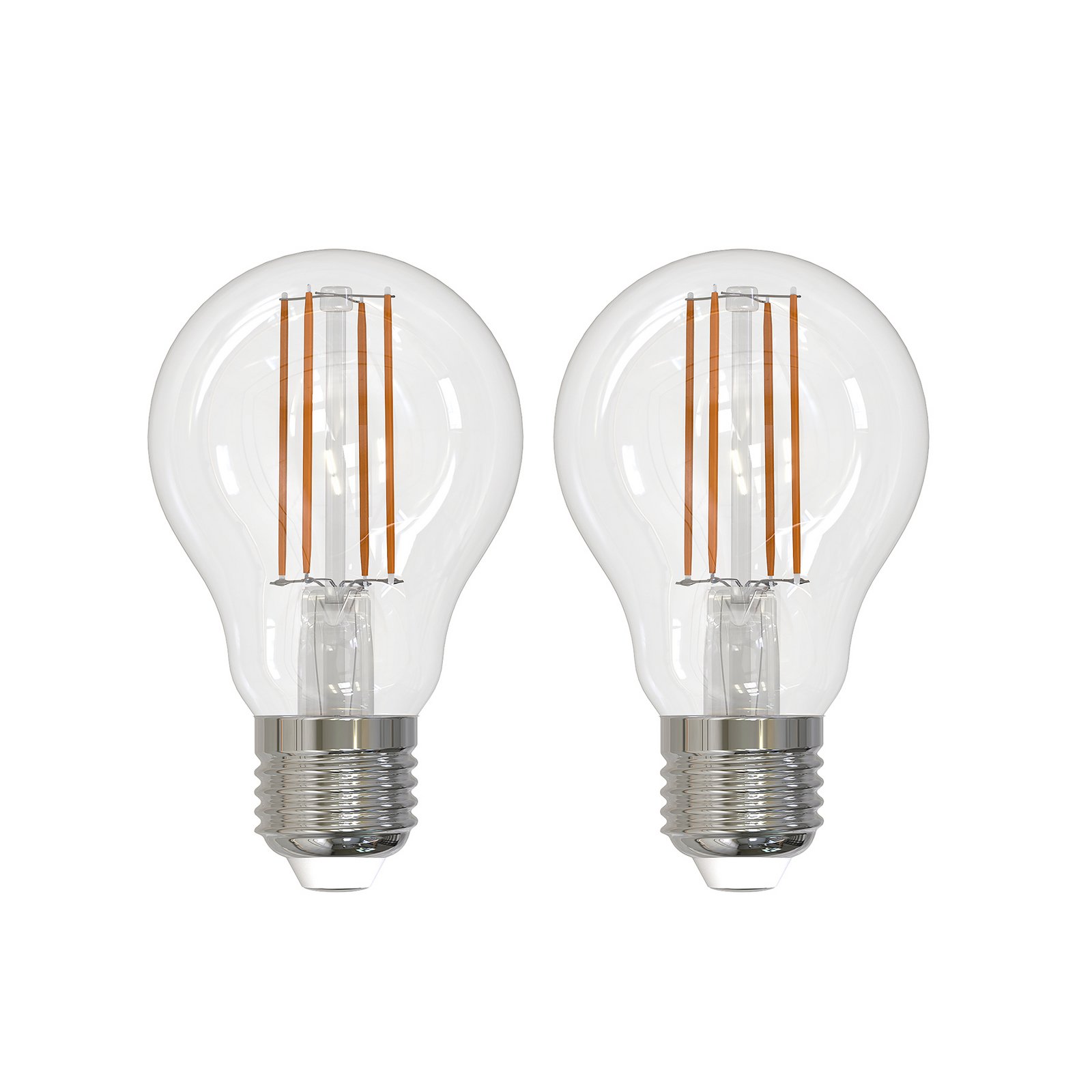 LED-filamentpære E27 8W klar 2.700K dæmpbar sæt med 2 stk