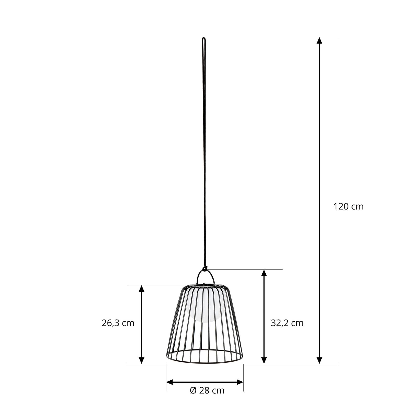 Lindby lampa wisząca zewnętrzna Levino z akumulatorem LED, czarna, metalowa