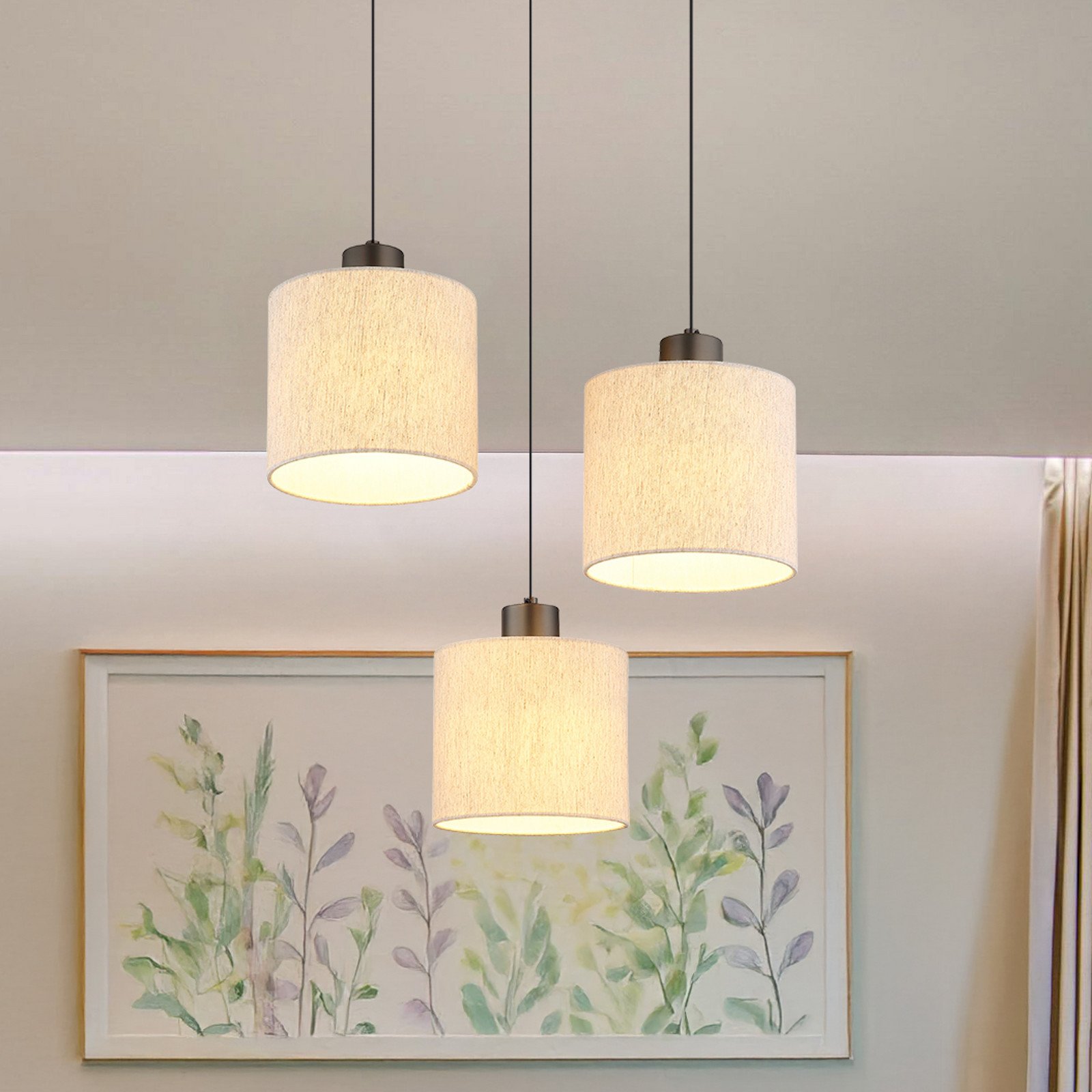 Globo Lampă suspendată LED Thea Ø 49 cm 3 becuri crem/negru mat - Camera de zi / sufragerie - Scandinavă - crem negru mat - Țesătură / Textil