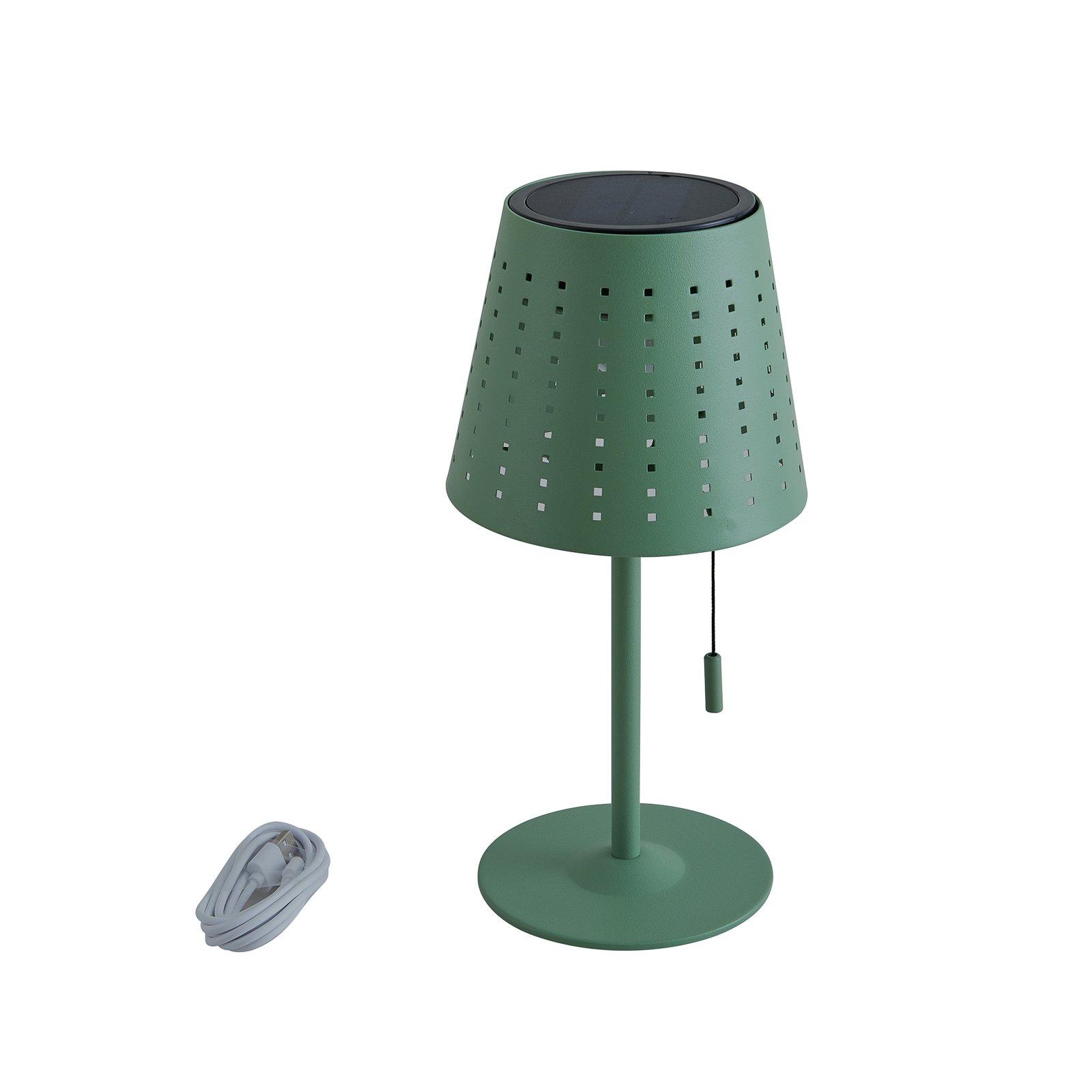 Lindby LED слънчева настолна лампа Hilario, зелена, желязо, акумулаторна