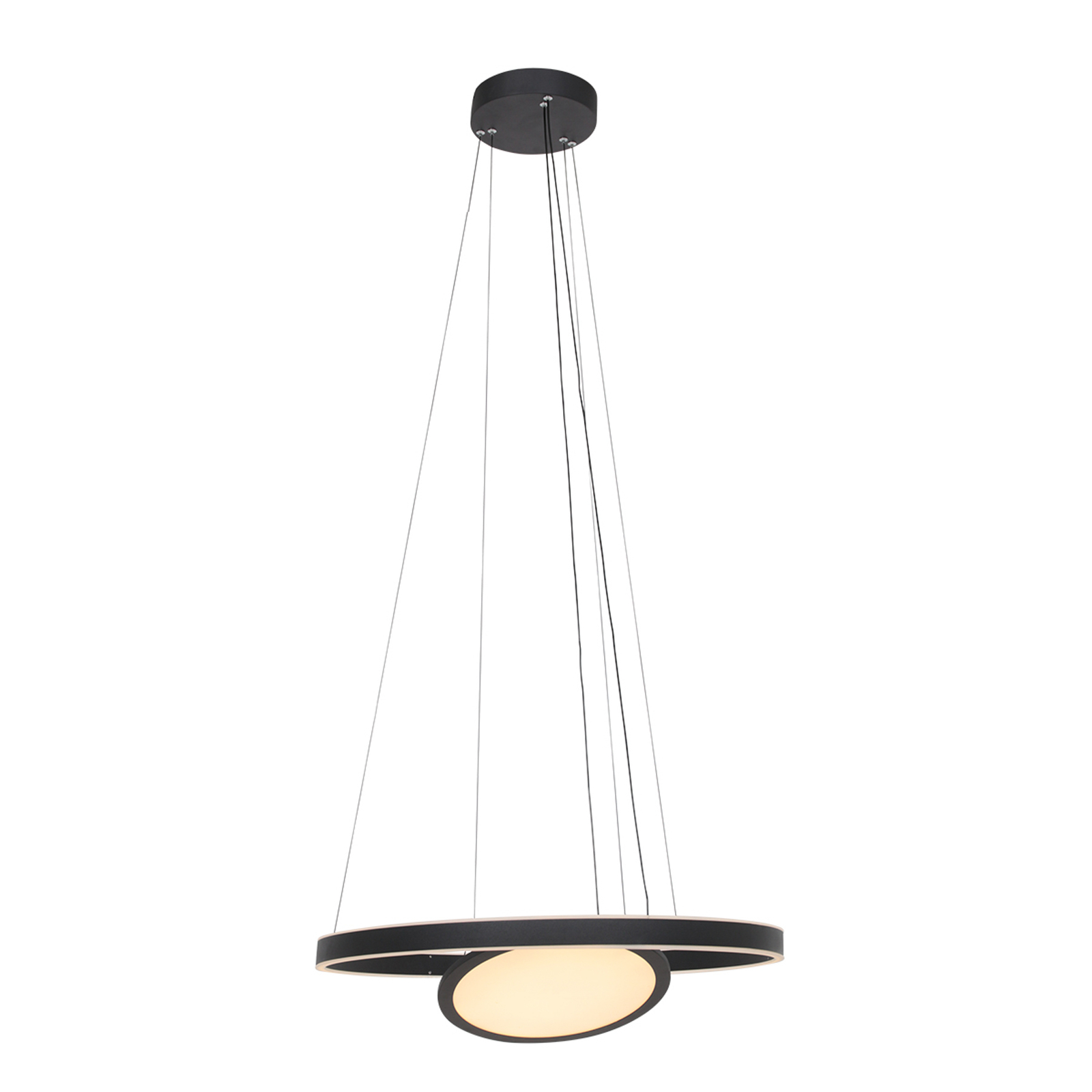 Ringlux LED pendant light, 3-bulb, black, Ø 60 cm