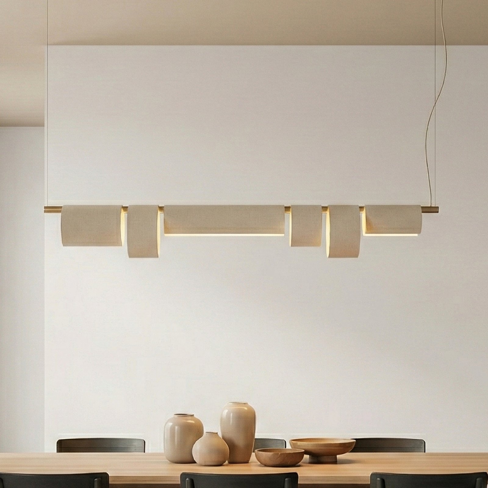 Suspension Lucande Kirim, blanc crème, tissu, longueur 137 cm