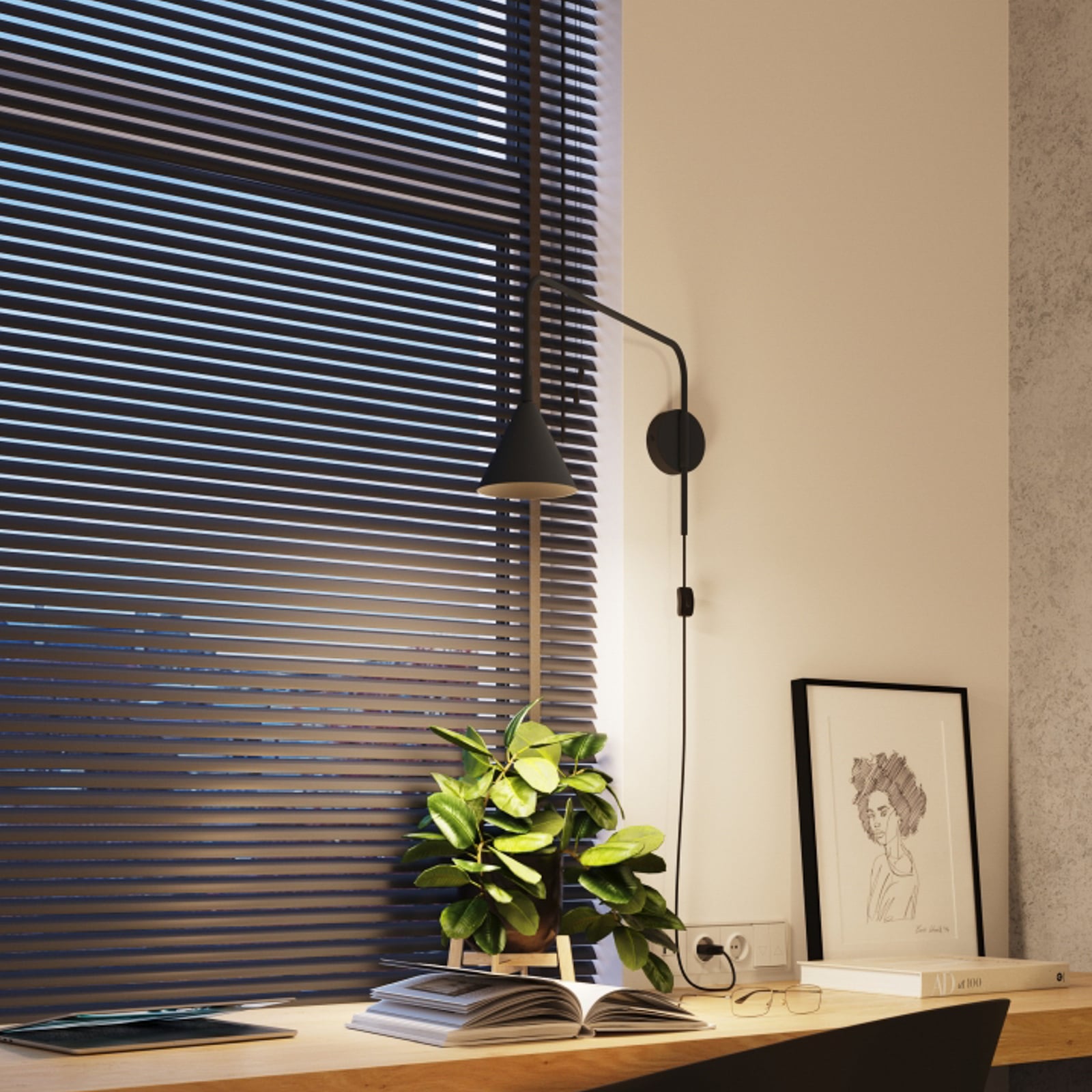 LYS fali lámpa, fekete, Ø 14 cm, fém dugó E14 - SOLLUX