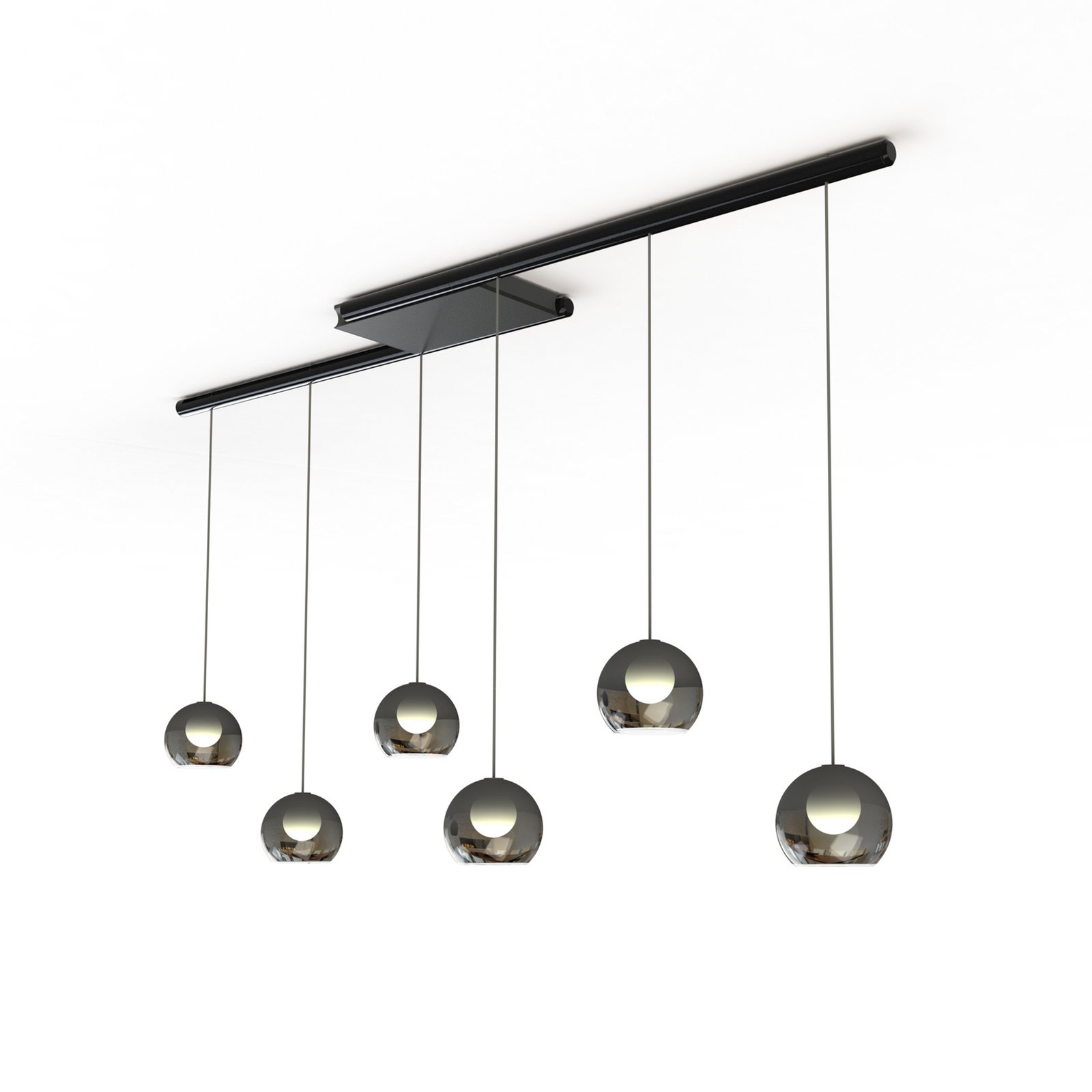Lucande LED hanglamp Orelie, zwart, glas, 6-lamps