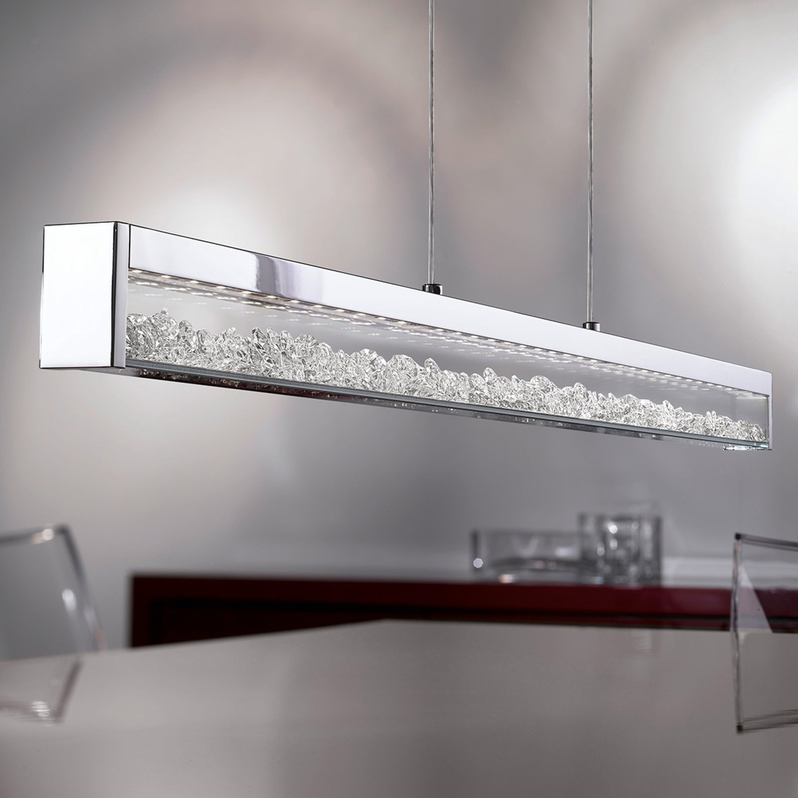Eglo Cardito LED-pendellampe med Asfour-krystal 100 cm - pendel lampe - haengelampe - moderne lampe stue/spisestue - chrom, transparent - Metal, Asfour-krystal