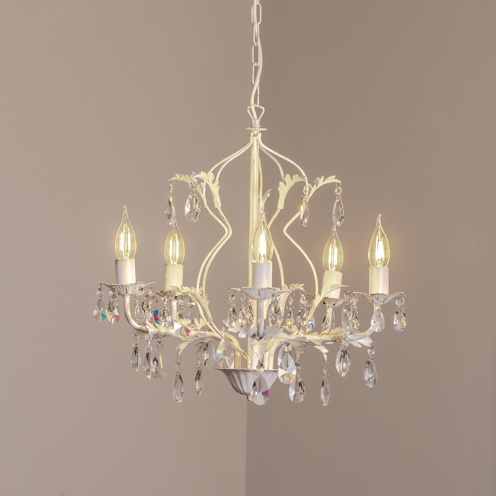 ONLI Candelabru de cristal Teresa fildeș 5 becuri - Camera de zi / sufragerie - Antichitate - fildeș auriu transparent - Metal