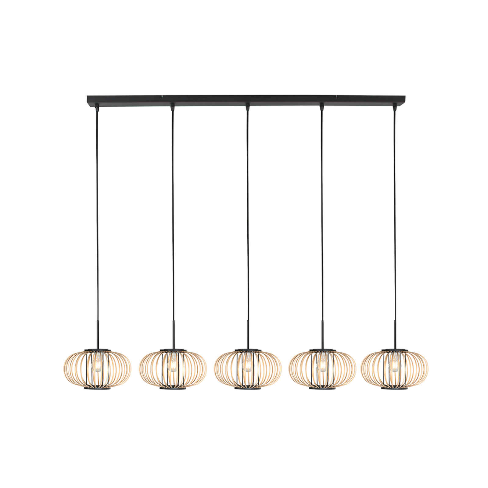 Silva-riippuvalaisin, 5-lamppuinen, pitkä, musta, bambutangot