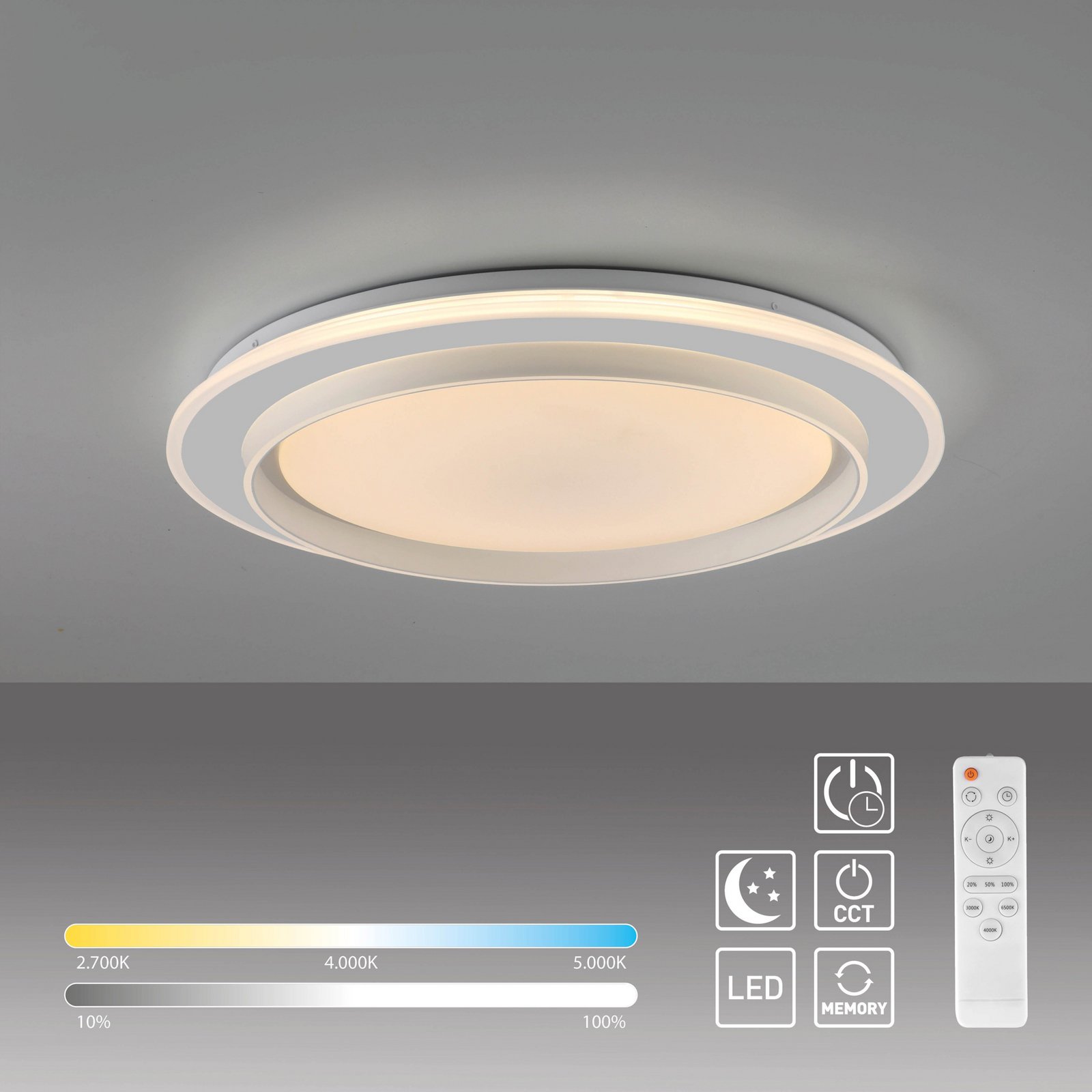 JUST LIGHT. LED plafondlamp Lago Ø 49,3 cm CCT Afstandsbediening