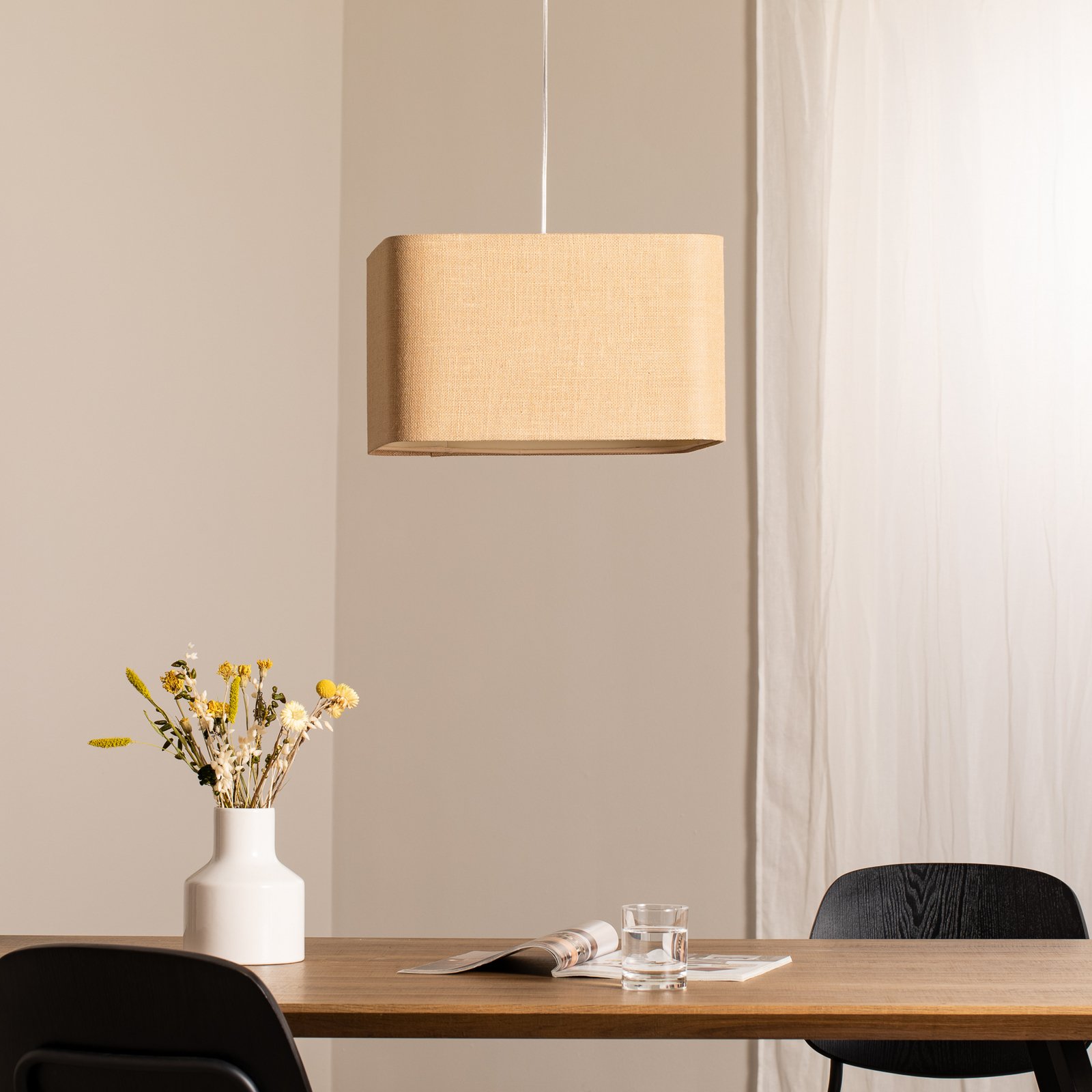 Kwadro pendant light, beige, 40 x 40 cm, jute fabric