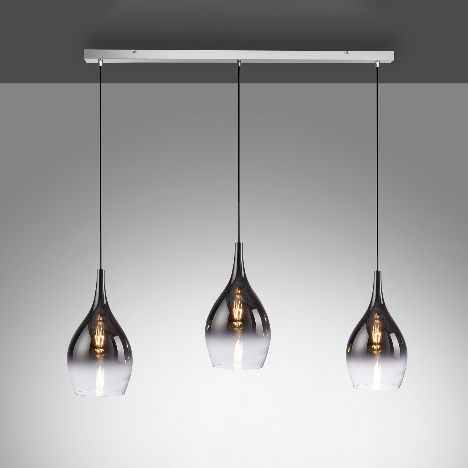 Pilua pendant light, three-bulb, angular canopy
