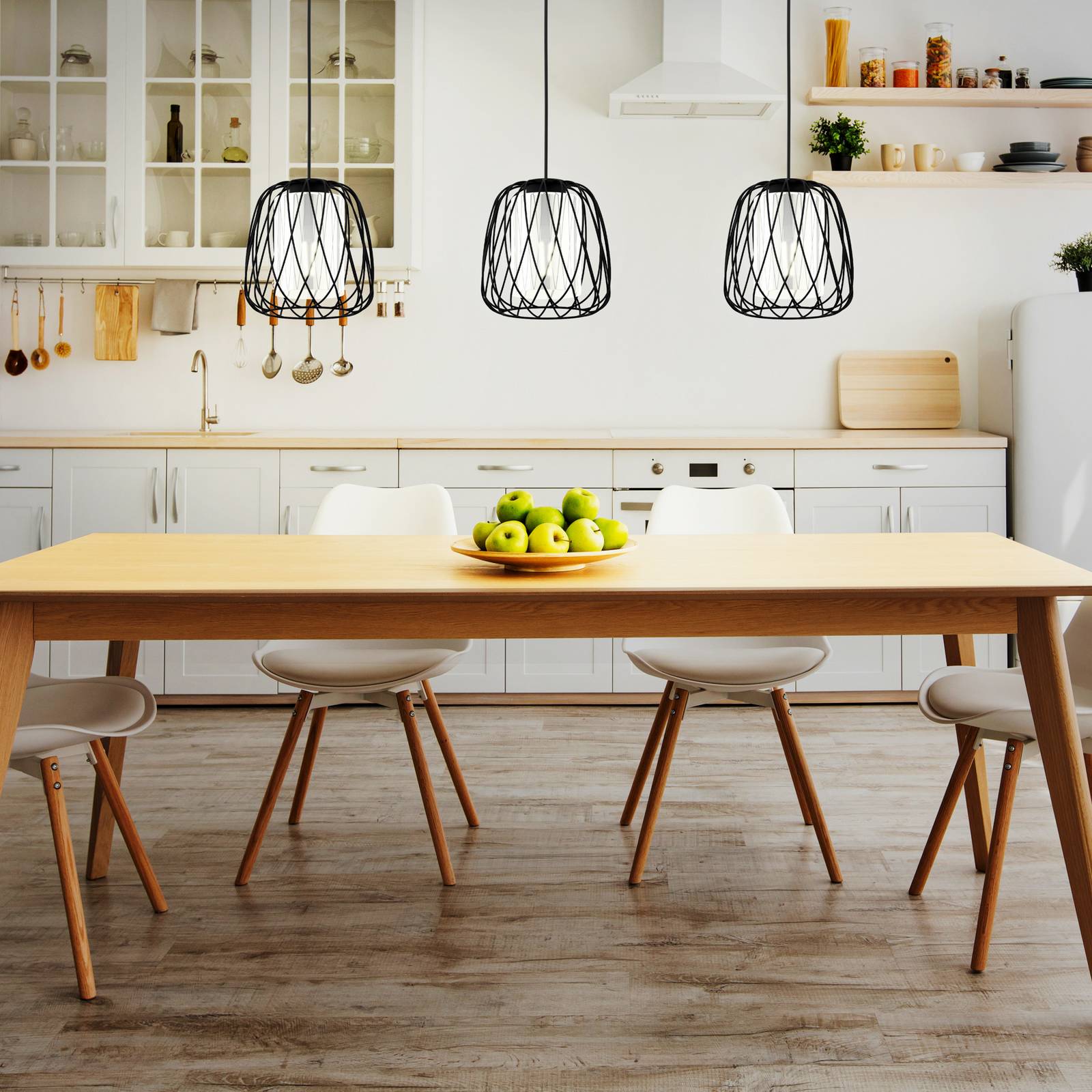 Hängelampe Floresta, schwarz, Länge 89 cm, Stahl/Glas, 3-flg günstig online kaufen