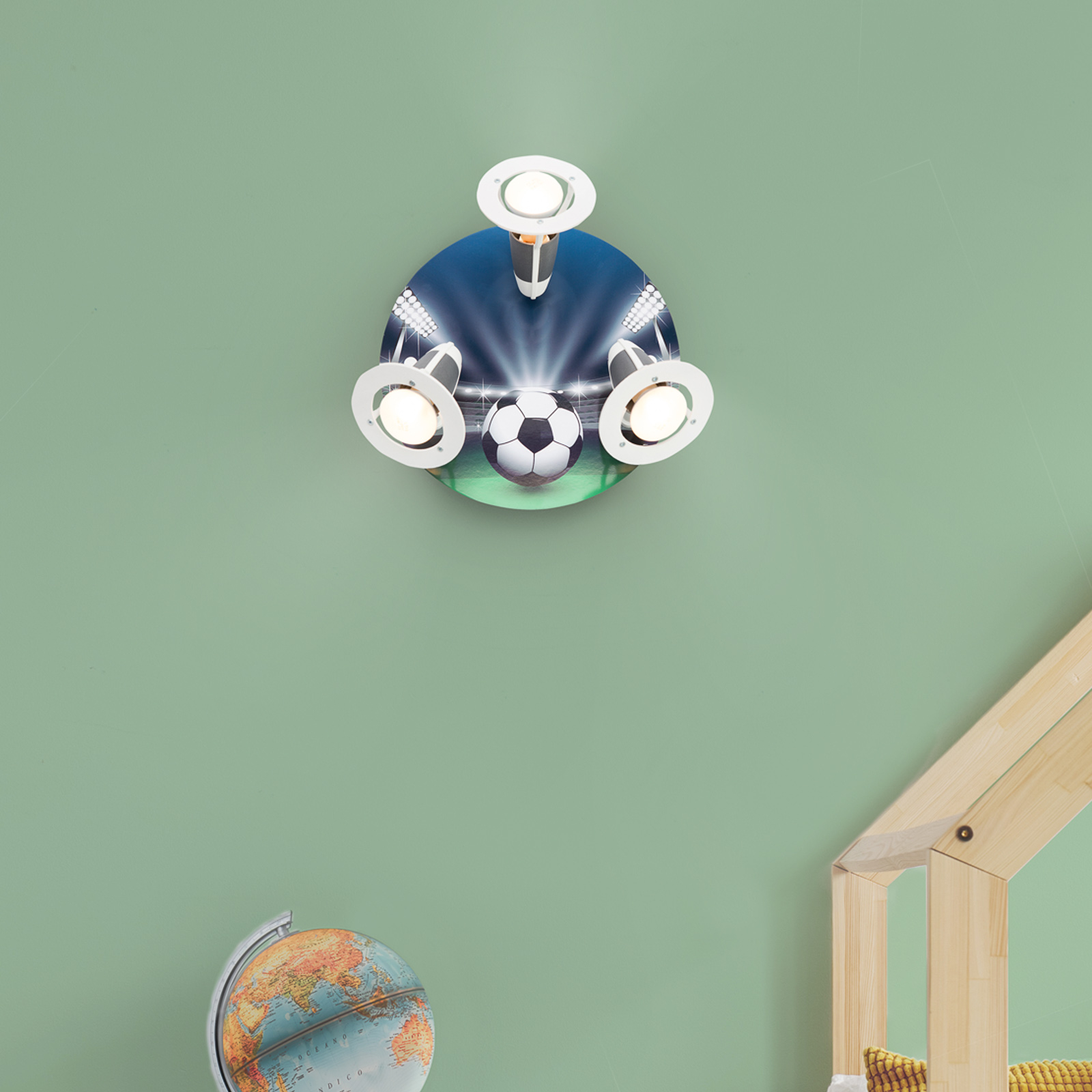 Elobra Football Arena ceiling light, green and blue, for Children's Room, wood, E14, 40 W, energy efficiency: A++, H: 20 cm
