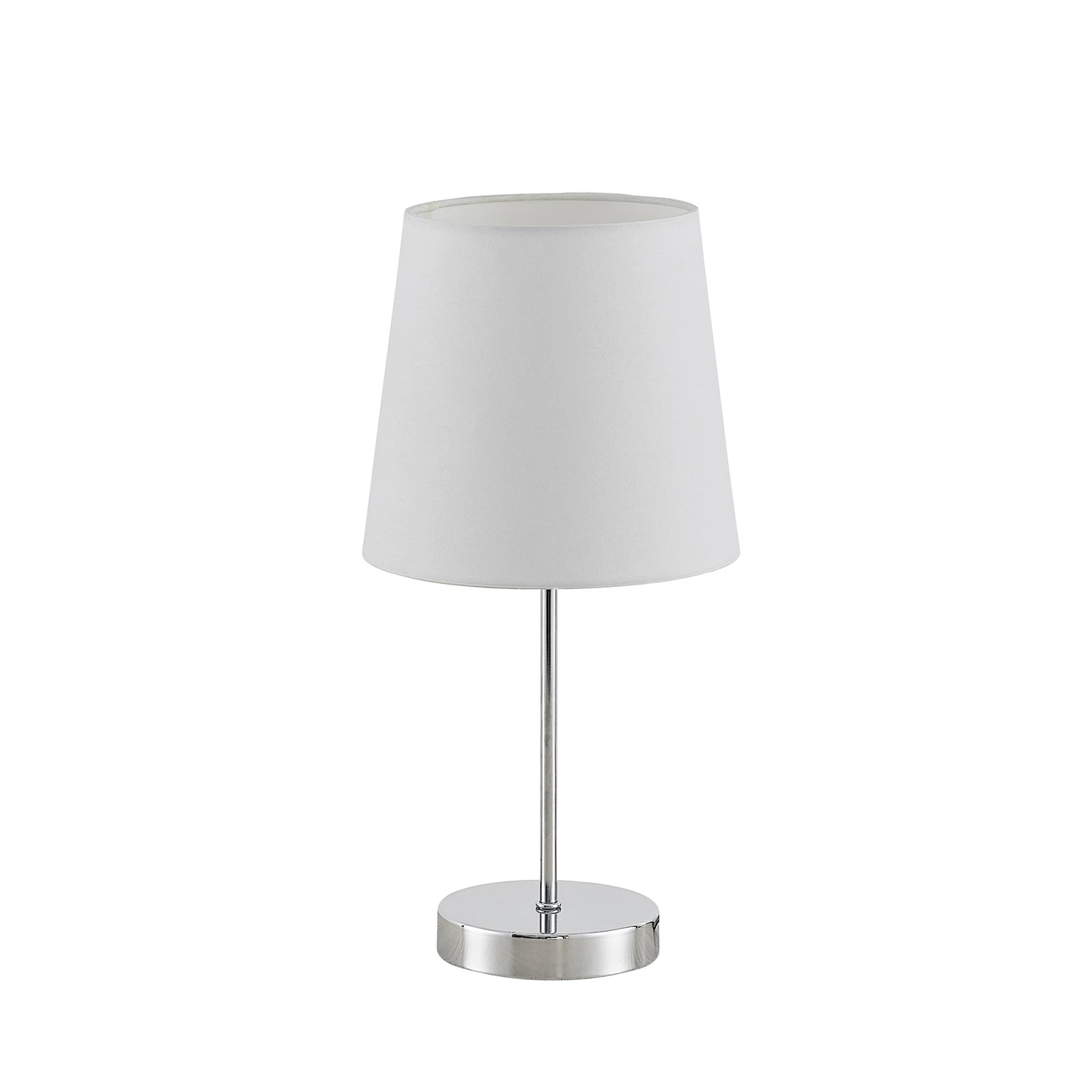 Lindby Leza stolná lampa chróm, tienidlo biele