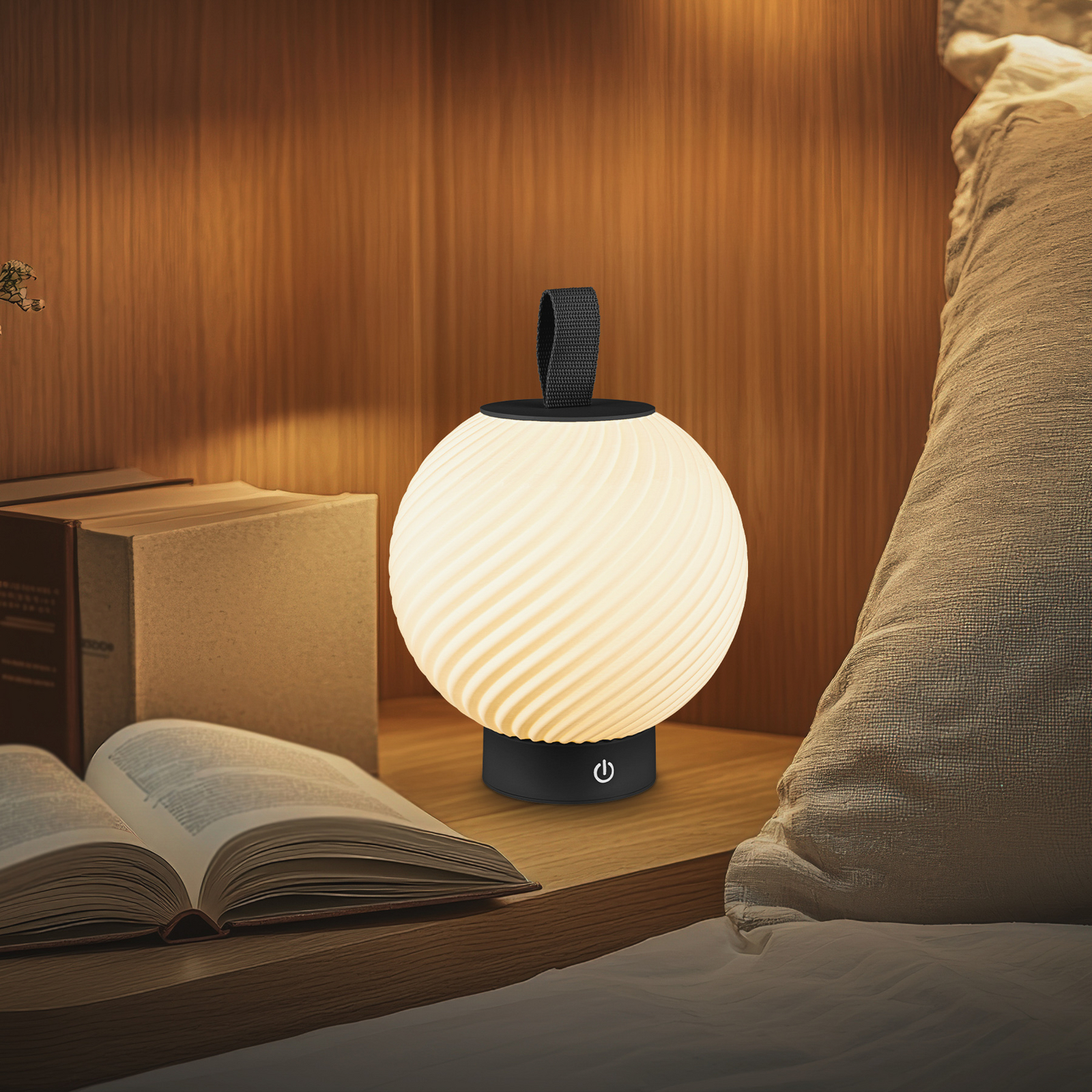 „Brilo unplugged Globe“ LED stalinė lempa su akumuliatoriumi, juoda/balta, IP44
