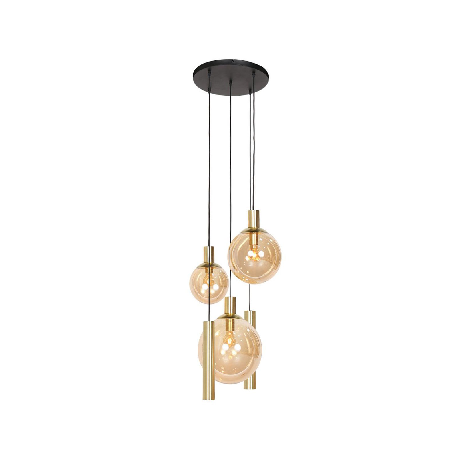 Suspension Bollique, 5 lampes rondes, laiton, GU10 + E27