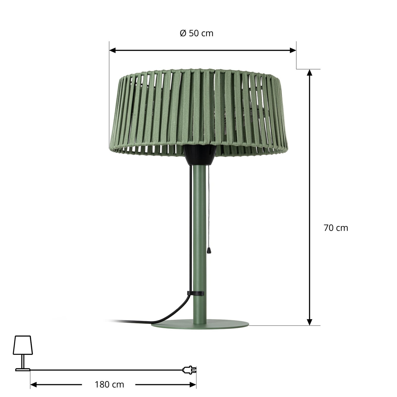 Promiennik stołowy Lucande Pyravo, zielony, aluminium, 70 cm, IP44 Promiennik stołowy Lucande Pyravo, zielony, aluminium, 70 cm, IP44