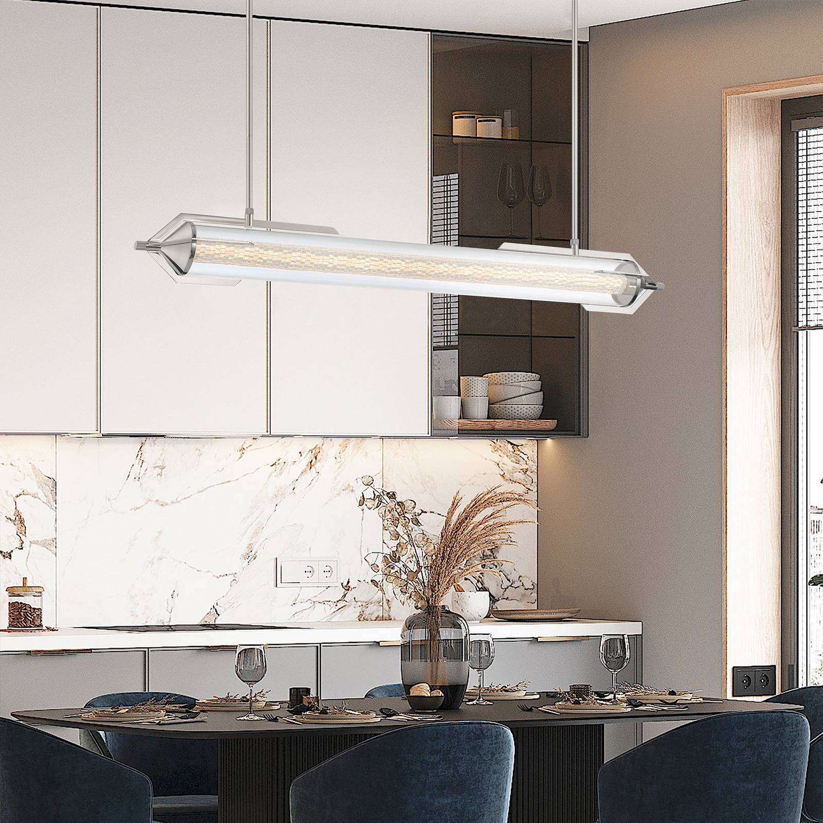 LED-Hängeleuchte ESPADA, chrom poliert, 122 cm, Metall/Glas günstig online kaufen