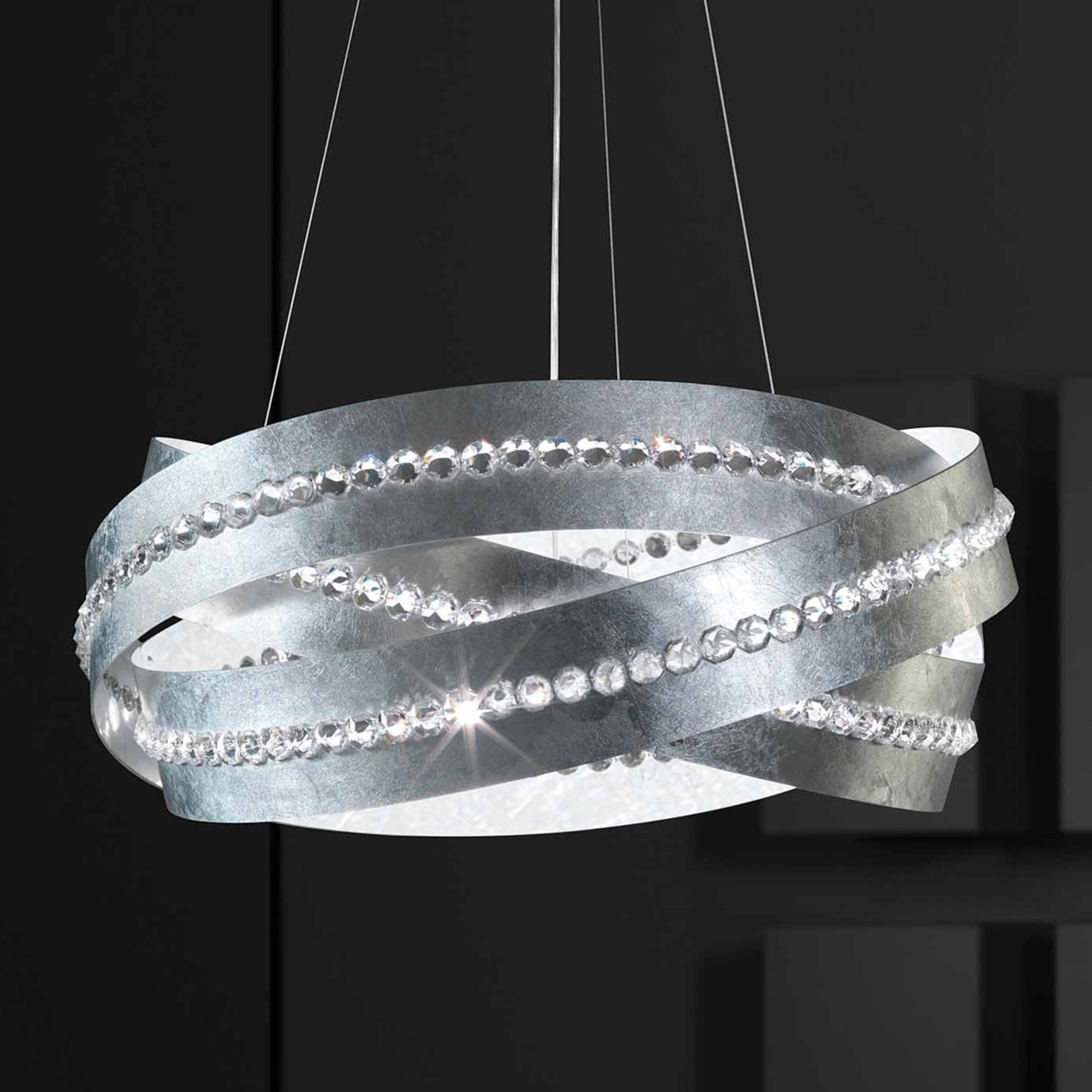 Hanglamp Essentia met spectra-kristallen, zilver