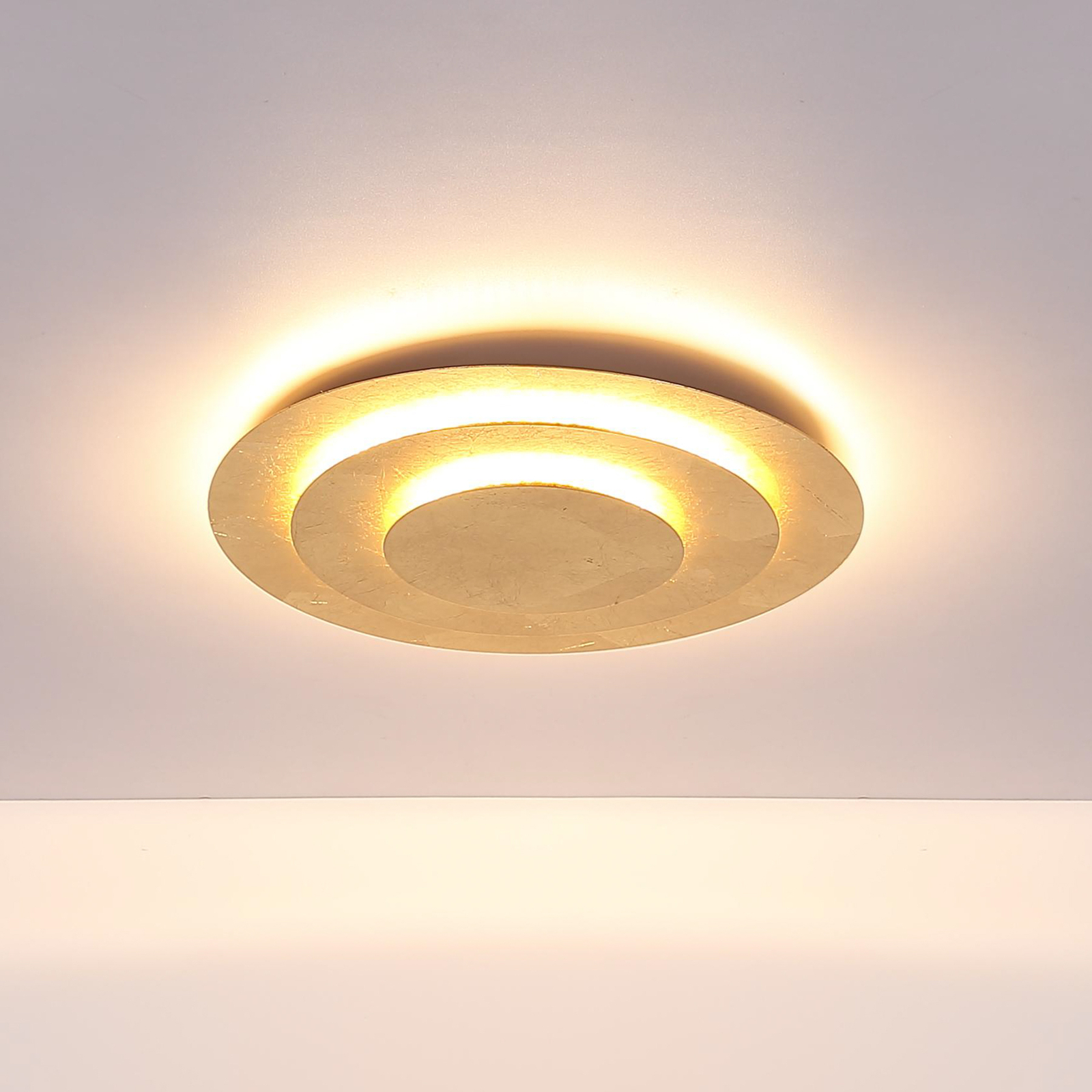 Stropné svietidlo Heda LED, Ø 49 cm, zlatá farba, kov