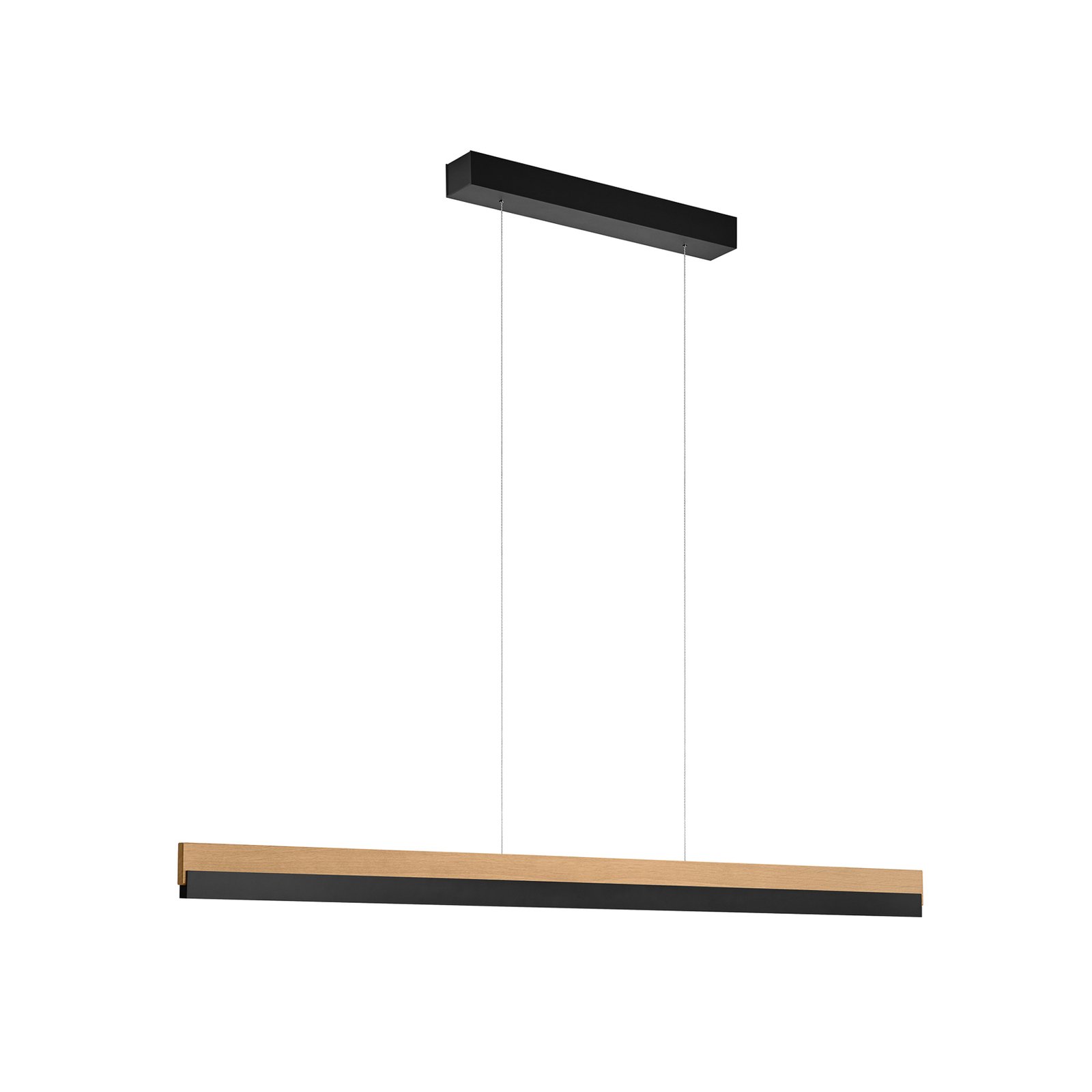 Quitani Suspension LED Keijo, noir/chêne, longueur 123 cm