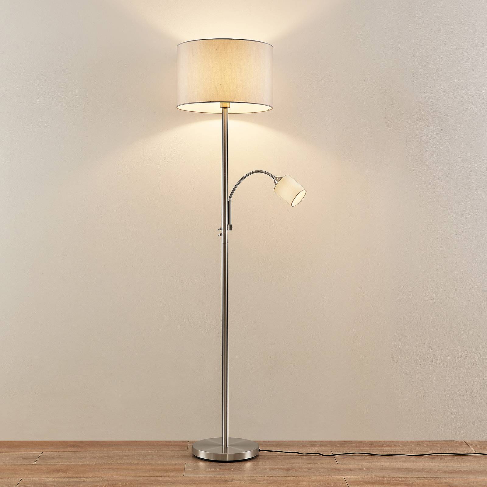 Lampa stojąca Lindby Colima, szary, tkanina, lampka do czytania, 170cm