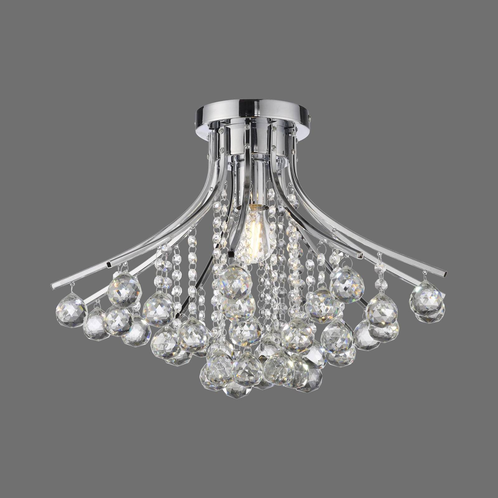 JUST LIGHT. Plafonnier Kulunka gouttes de verre en cristal chrome