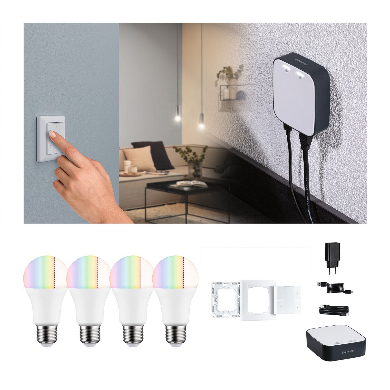 Paulmann Smart Home Set ZigBee 4x E27 93W LED mat RGBW - Plastic
