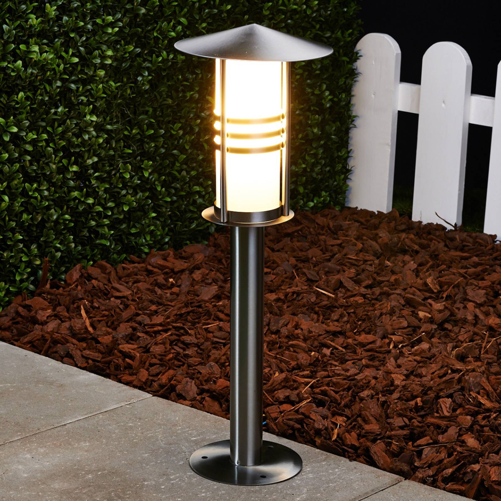 Lindby Erina Stainless Steel Pillar Lamp, Stainless steel, glass, E27, 60 W, H: 50 cm