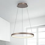 Paul Neuhaus LED-hængelampe Hoop, brun, Ø 57 cm, dæmpbar