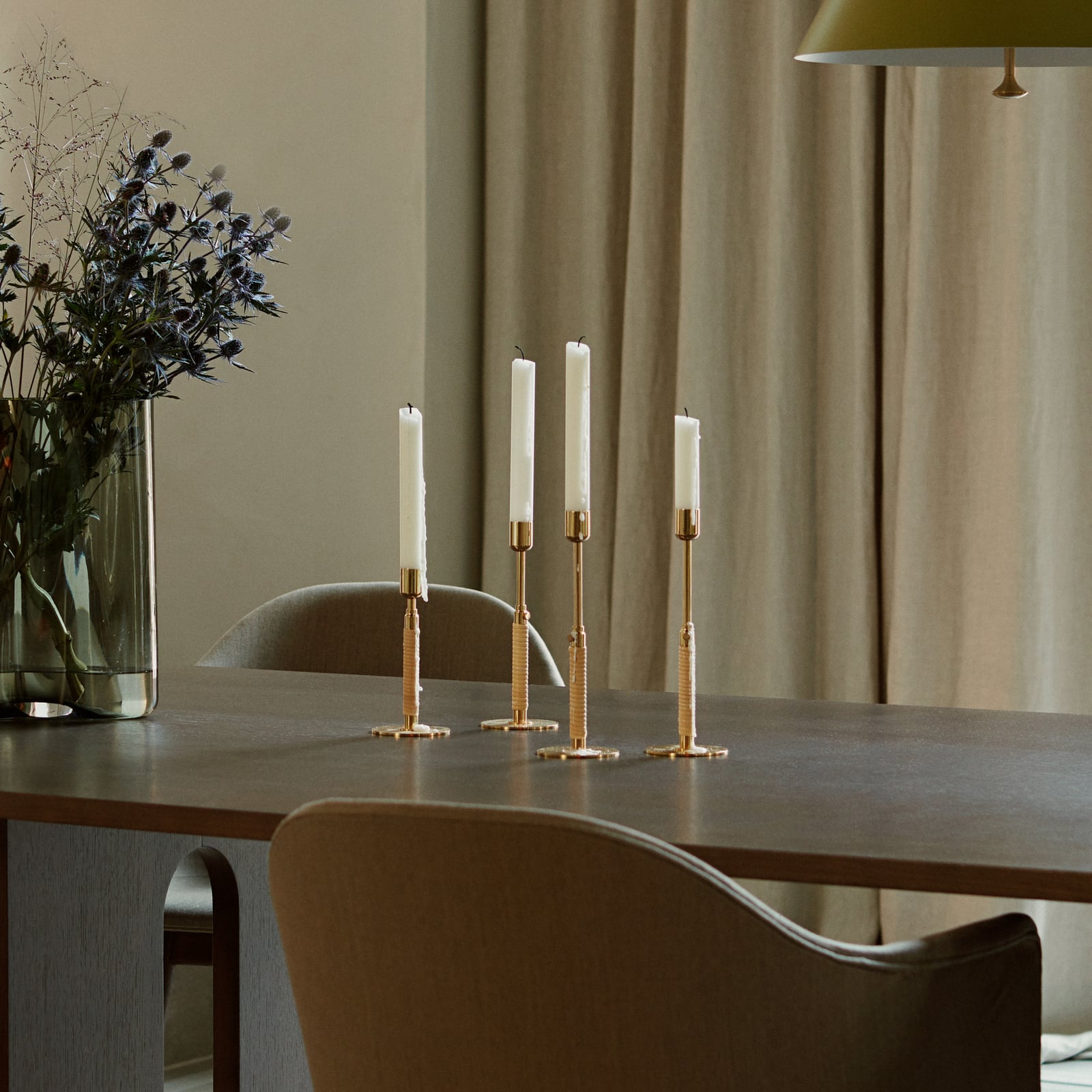 Duca candle holder, brass, height 24 cm, rattan - Audo